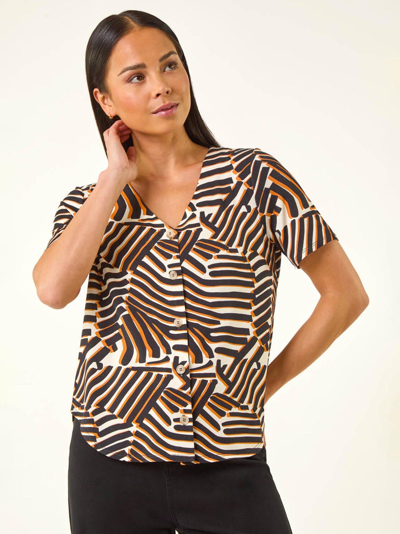 Roman Petite Abstract Print V-neck Blouse