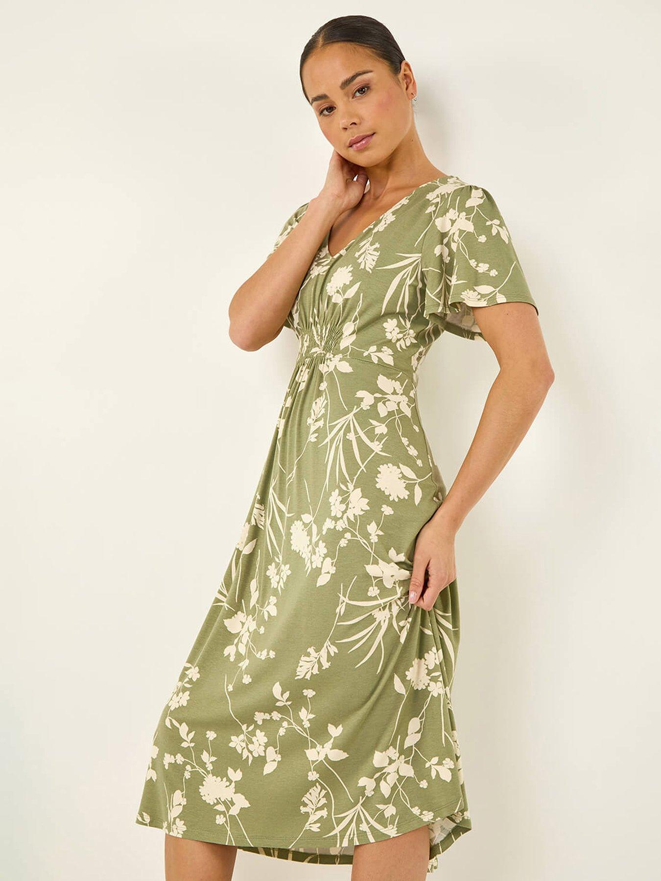 Roman Petite Floral Shirred Waist Dress