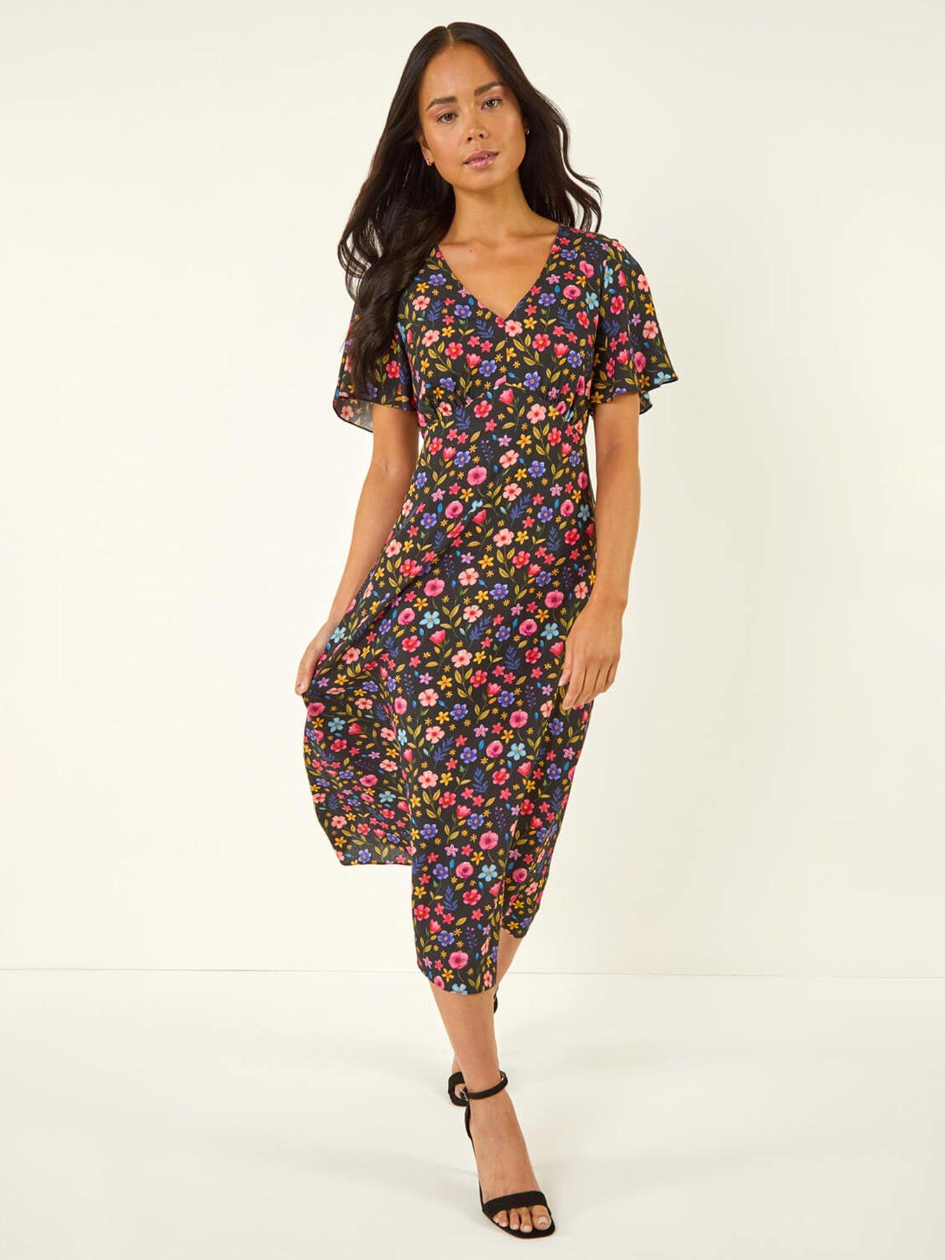 Roman Petite Ditsy Floral Print Midi Dress