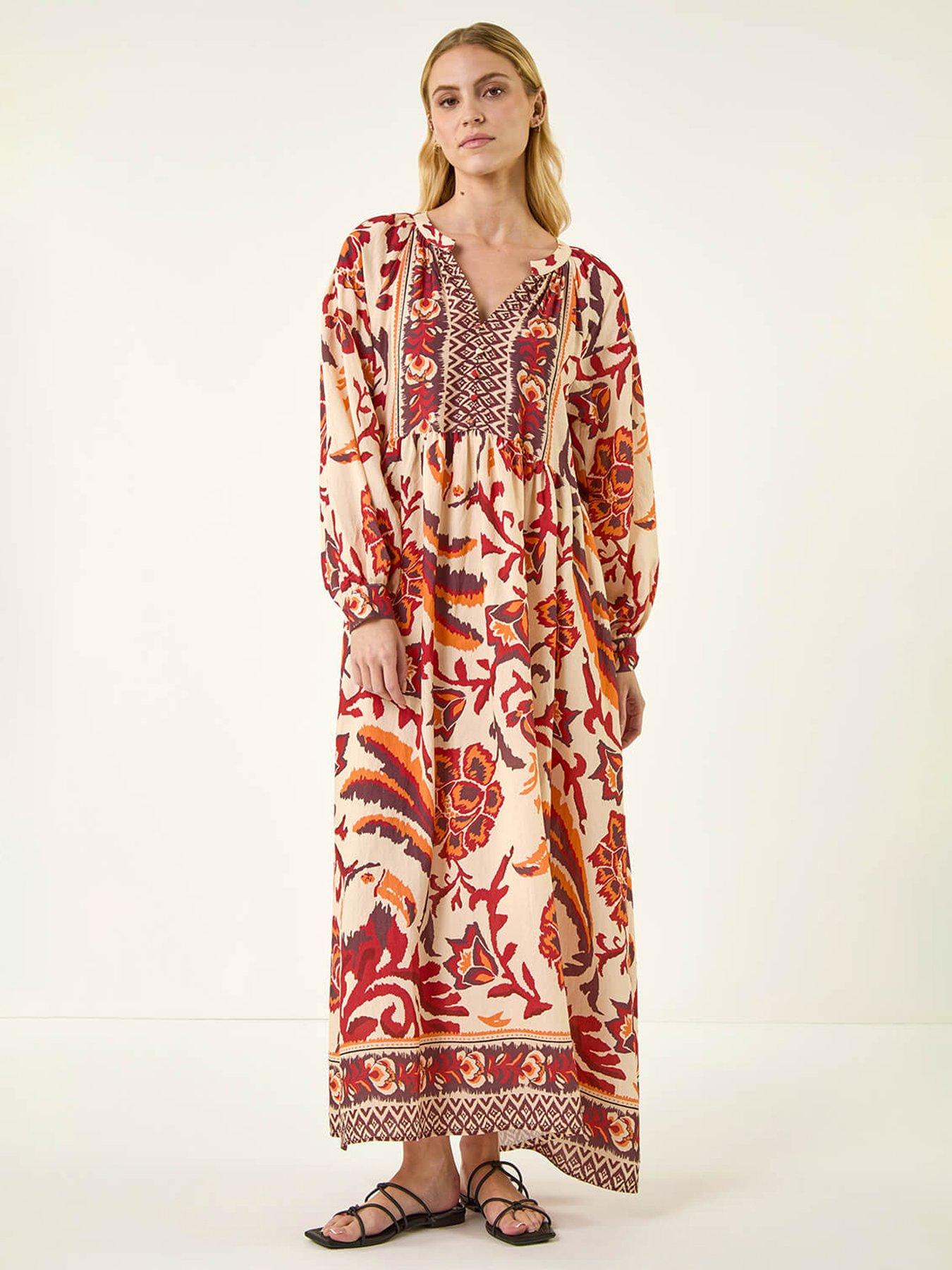 Roman Floral Border Print Maxi Dress