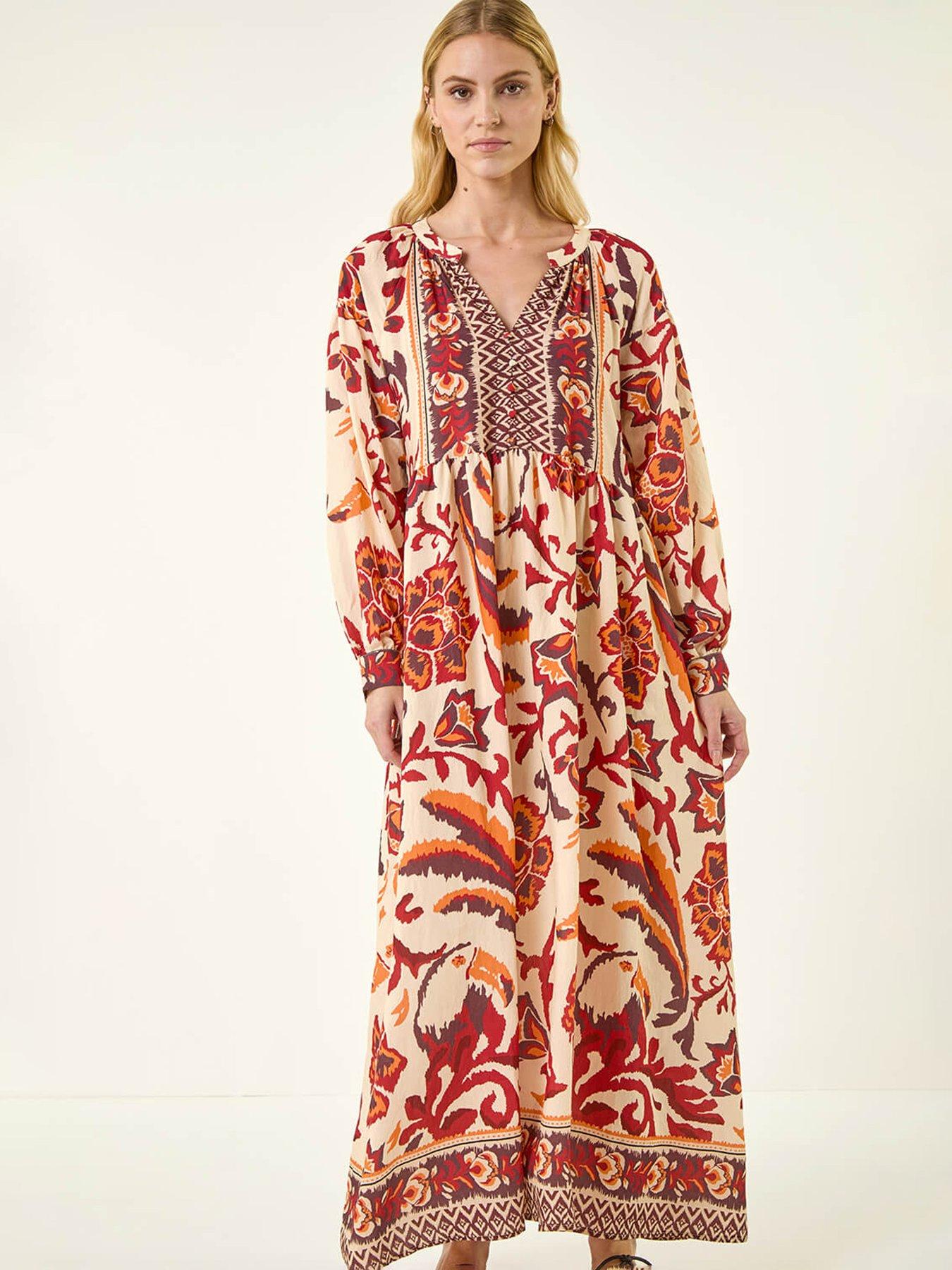 Image 3 of 5 of Roman Floral Border Print Maxi Dress