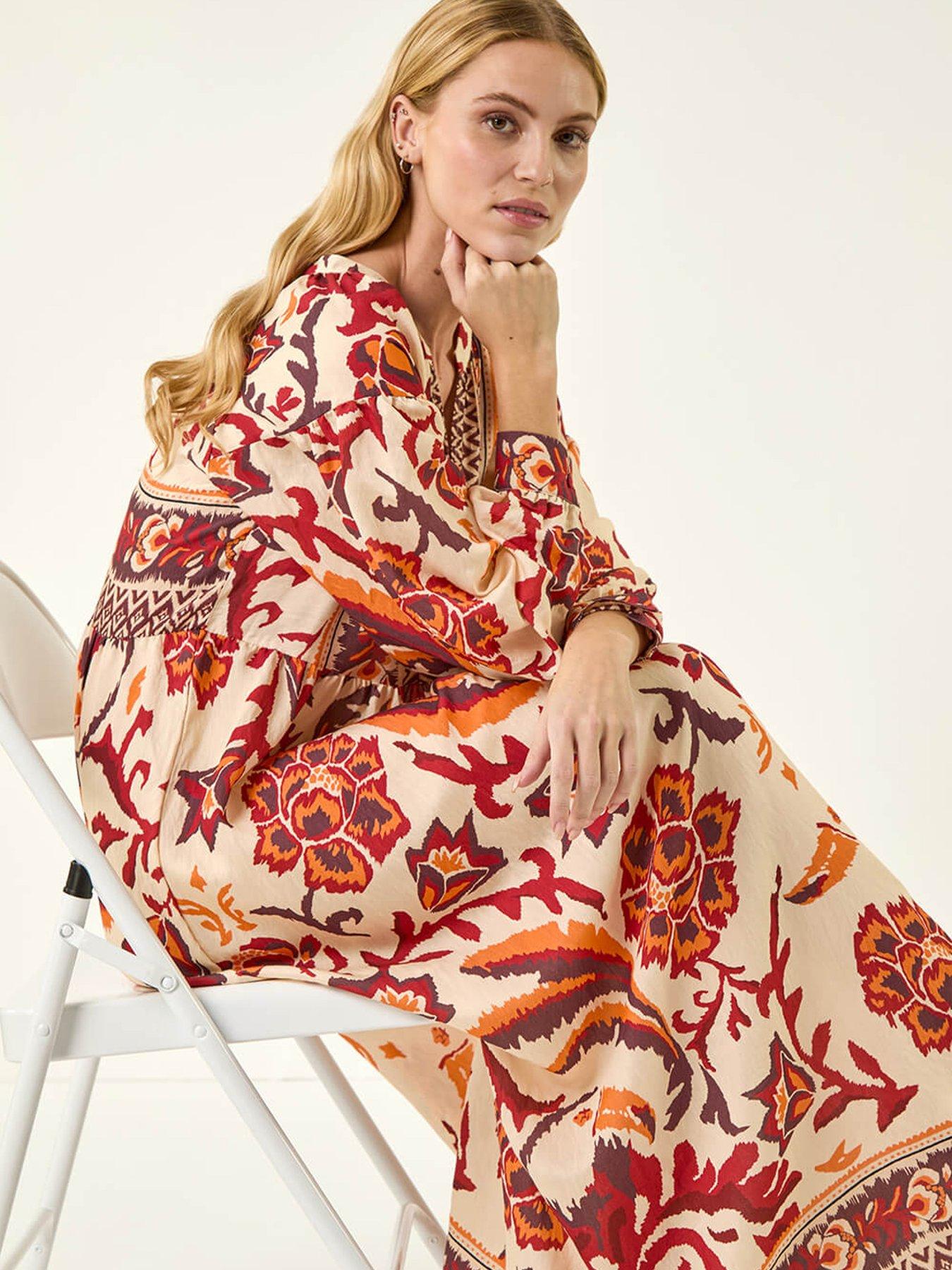 Image 4 of 5 of Roman Floral Border Print Maxi Dress