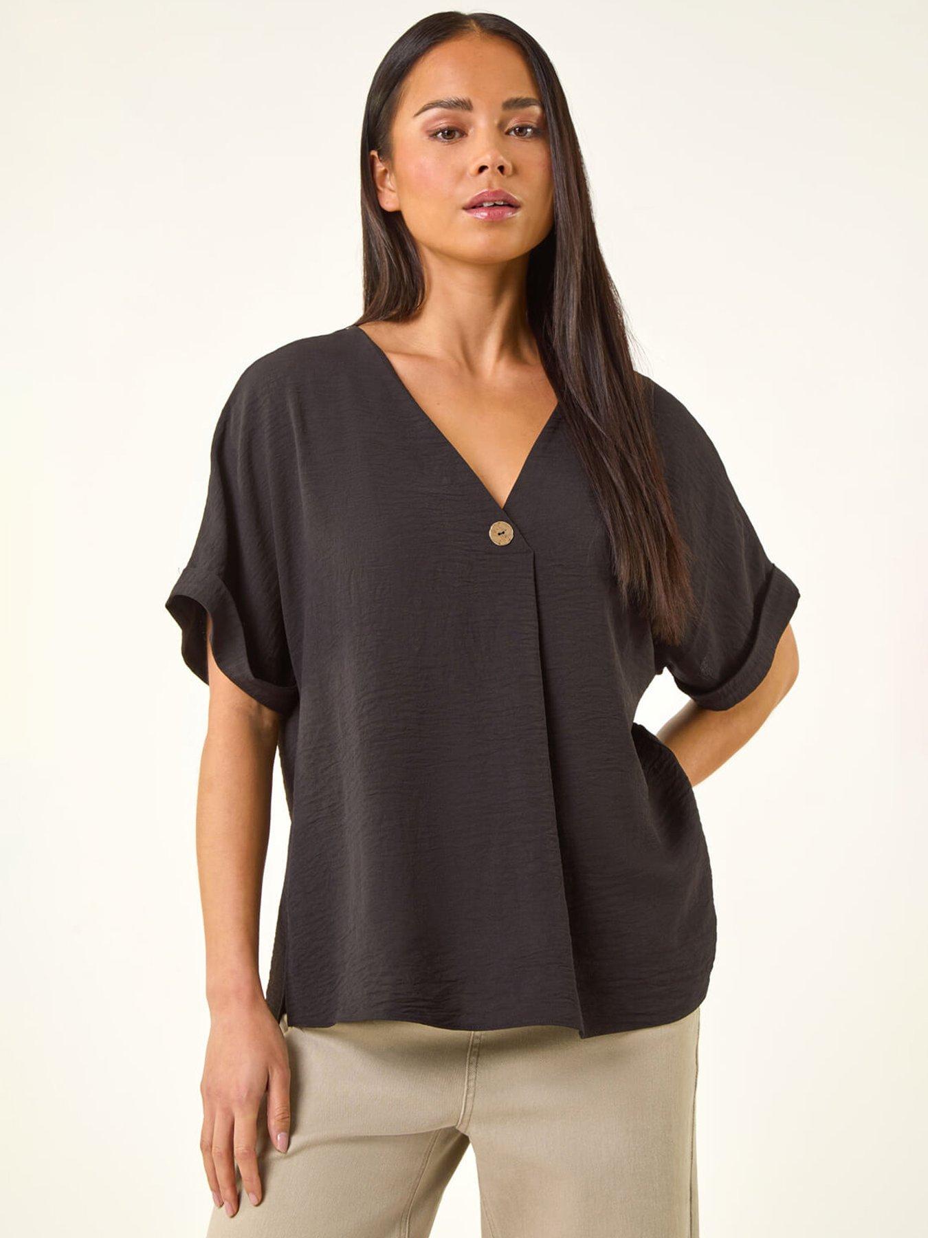 Image 1 of 5 of Roman Petite One Buttoned V-neck Top