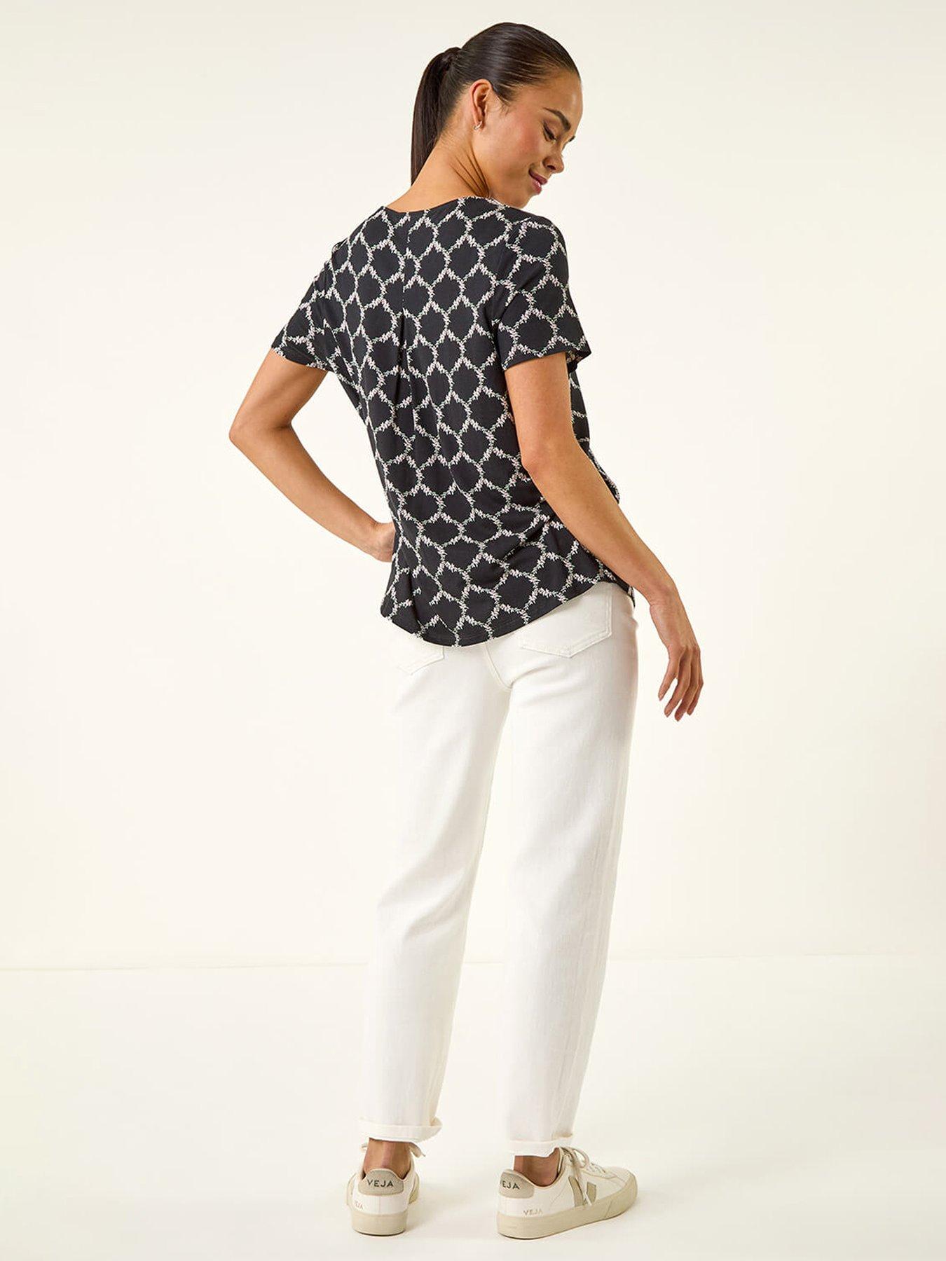 Image 2 of 5 of Roman Petite Abstract V-neck Stretch Top