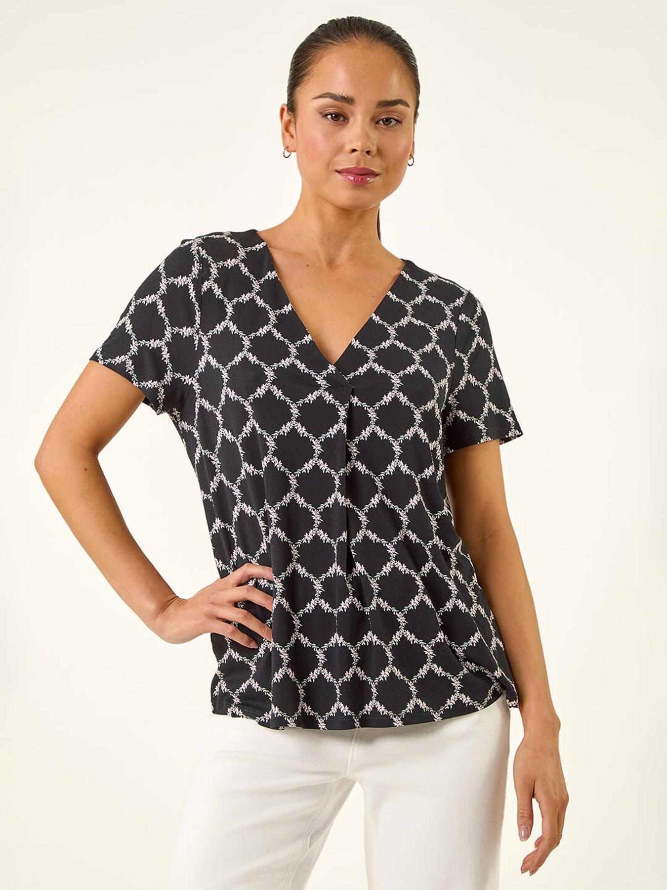 Image 4 of 5 of Roman Petite Abstract V-neck Stretch Top