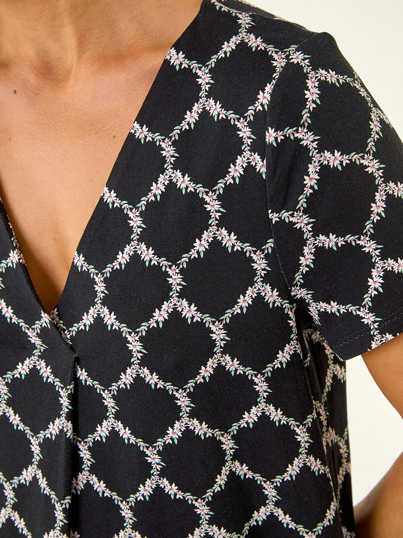 Image 5 of 5 of Roman Petite Abstract V-neck Stretch Top