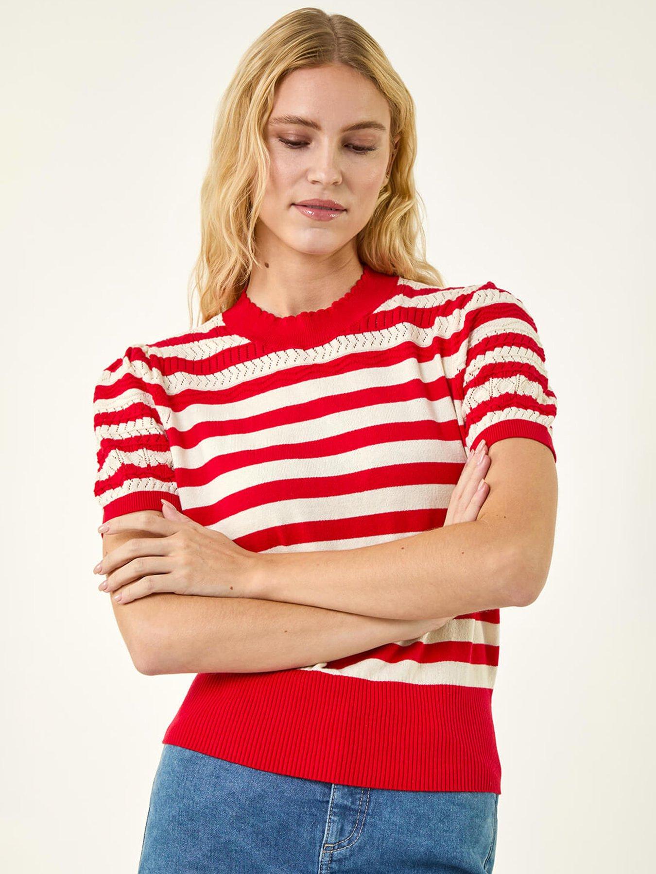 Roman Stripe Pointelle Knit Top