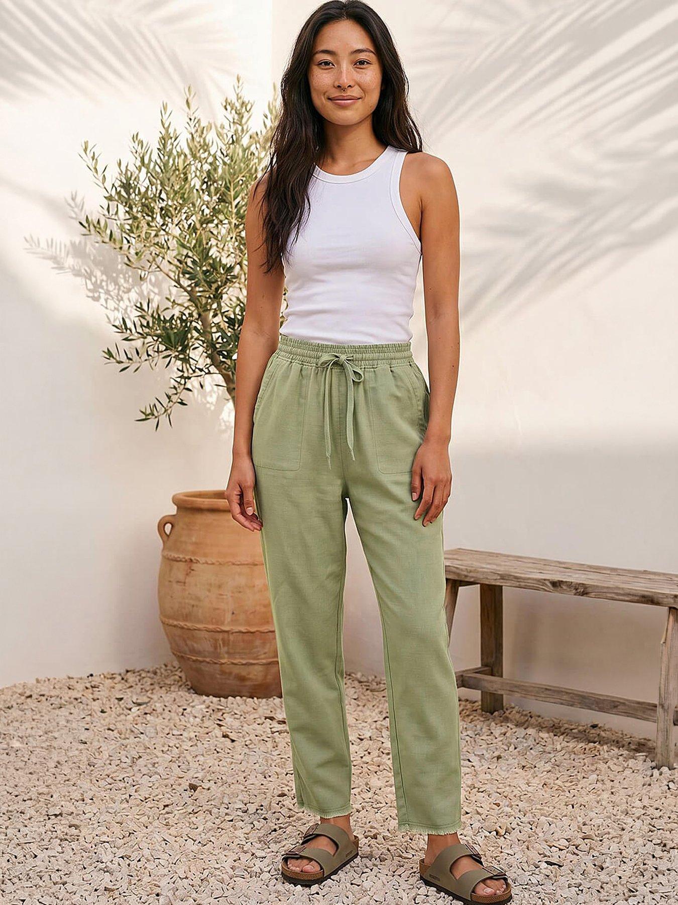 Roman Petite Elasticated Waist Trouser, Green, Size 16, Women