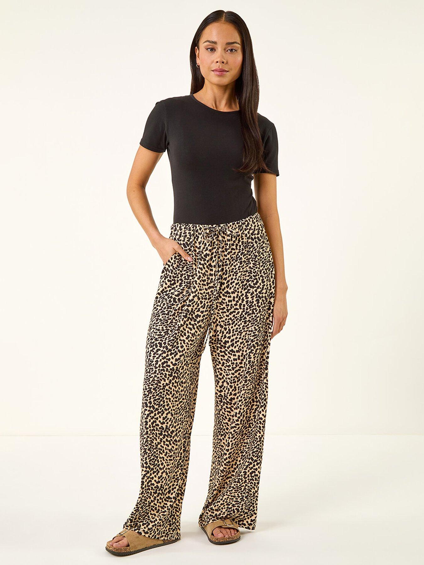 Roman Petite Animal Print Wide Leg Trouser, Cream, Size 10, Women