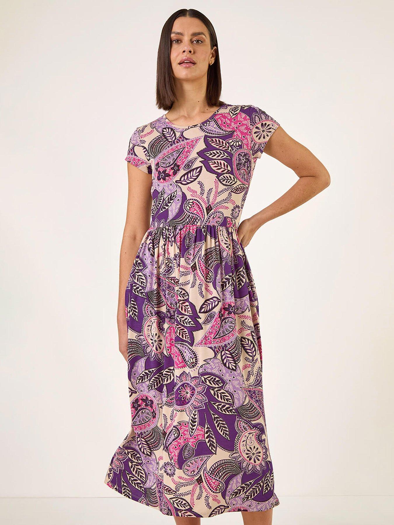 Roman Paisley Print Stretch Midi Dress
