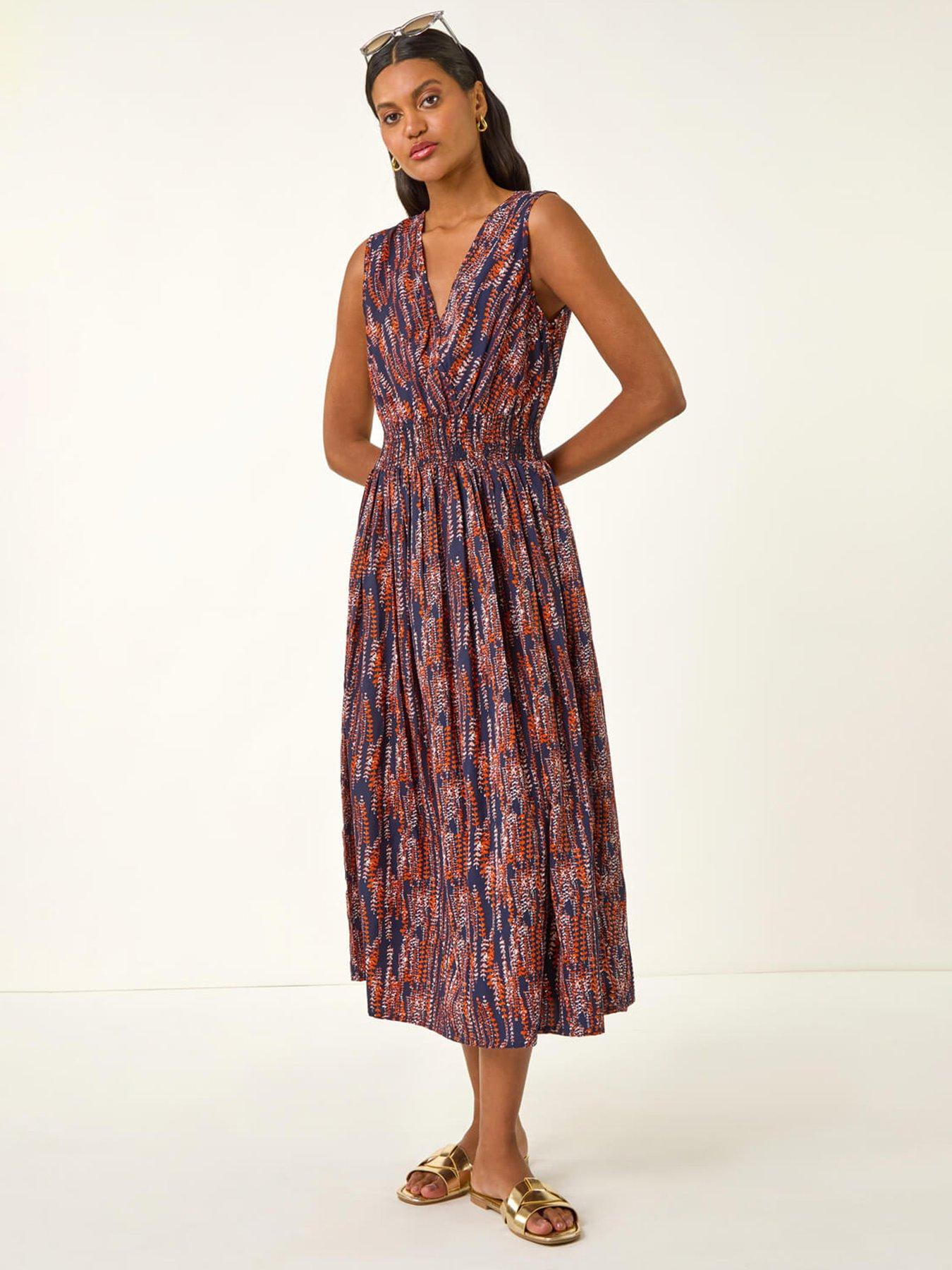 Roman Leaf Print Wrap Midi Dress