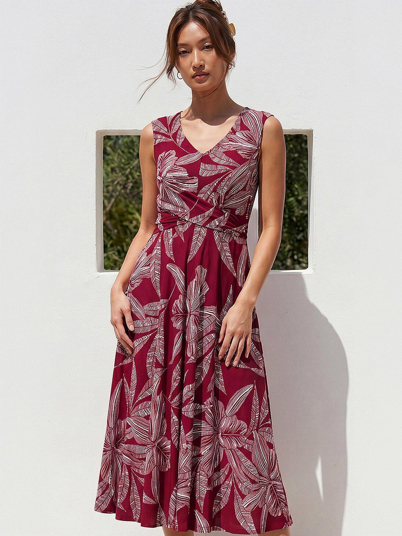 Roman Leaf Print Twist Front Stretch Dress