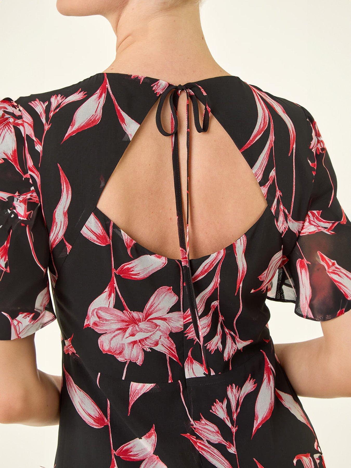 Image 2 of 5 of Roman Floral Flutter Sleeve Dress