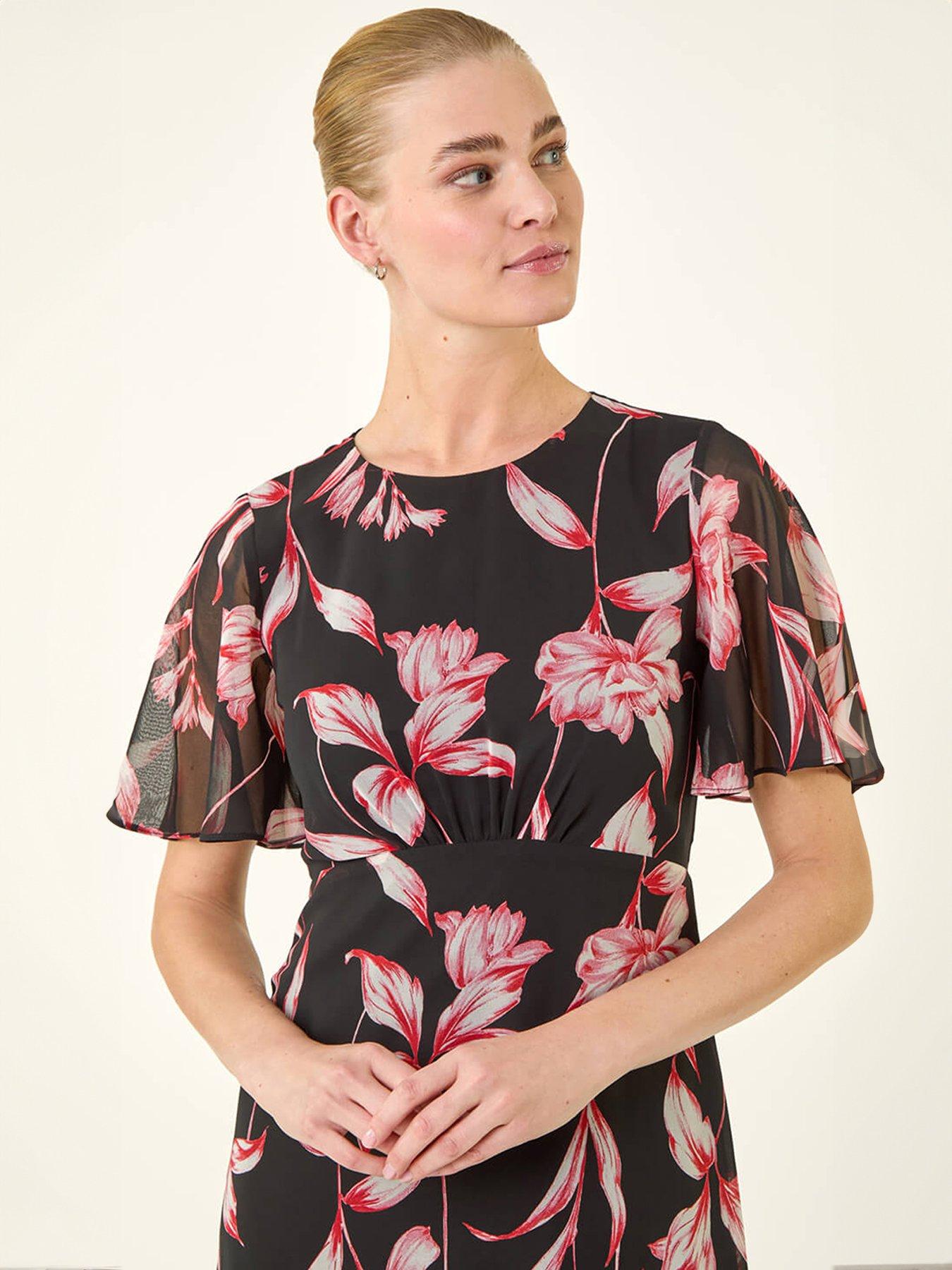 Image 3 of 5 of Roman Floral Flutter Sleeve Dress