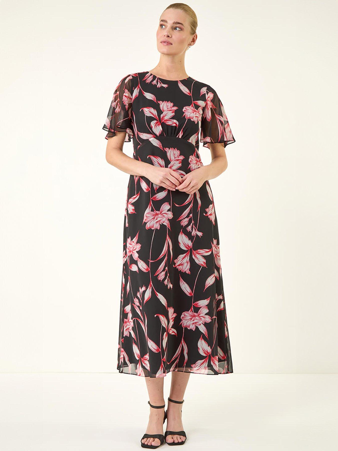 Image 4 of 5 of Roman Floral Flutter Sleeve Dress