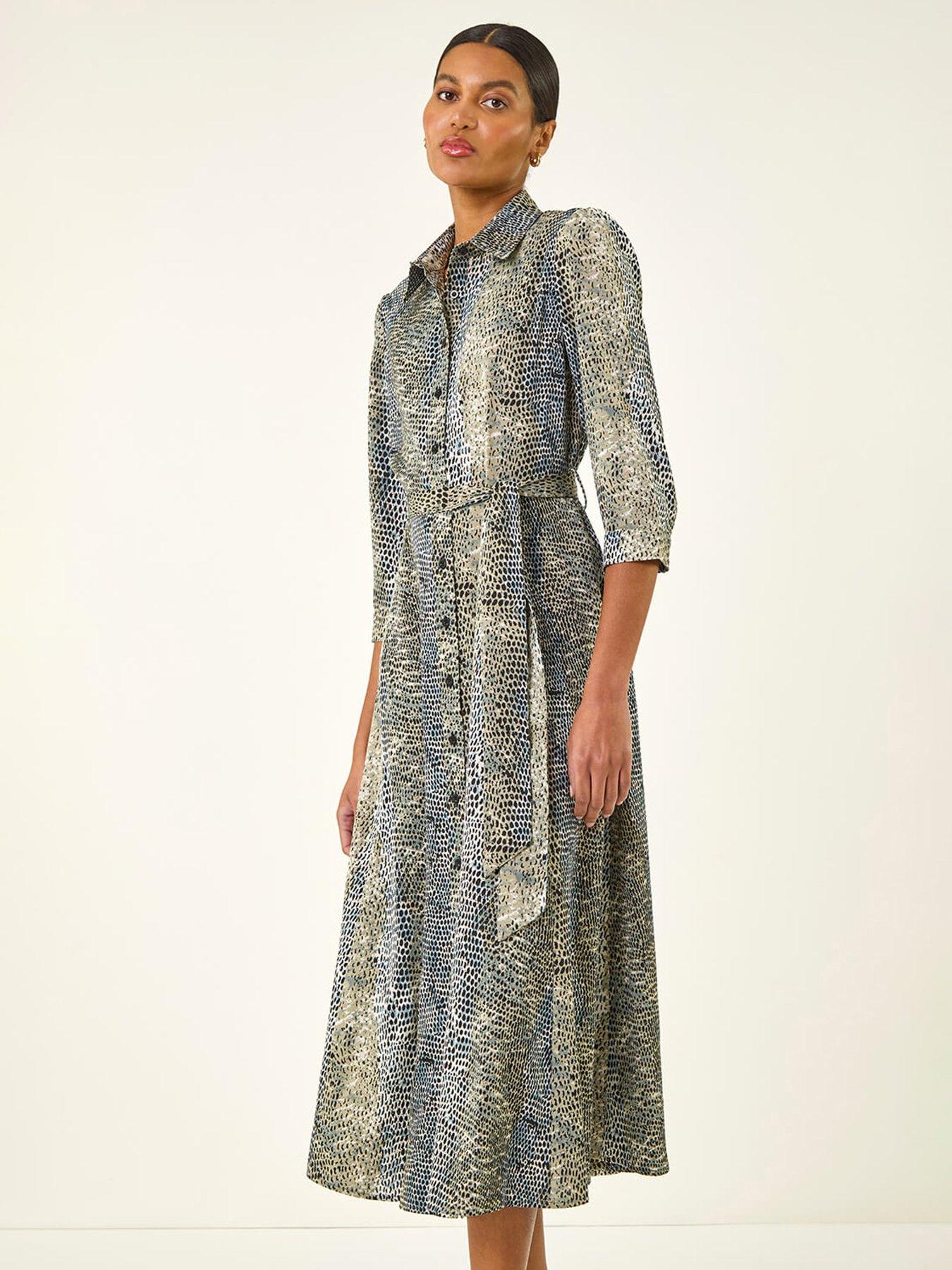 Roman Animal Print Midi Shirt Dress