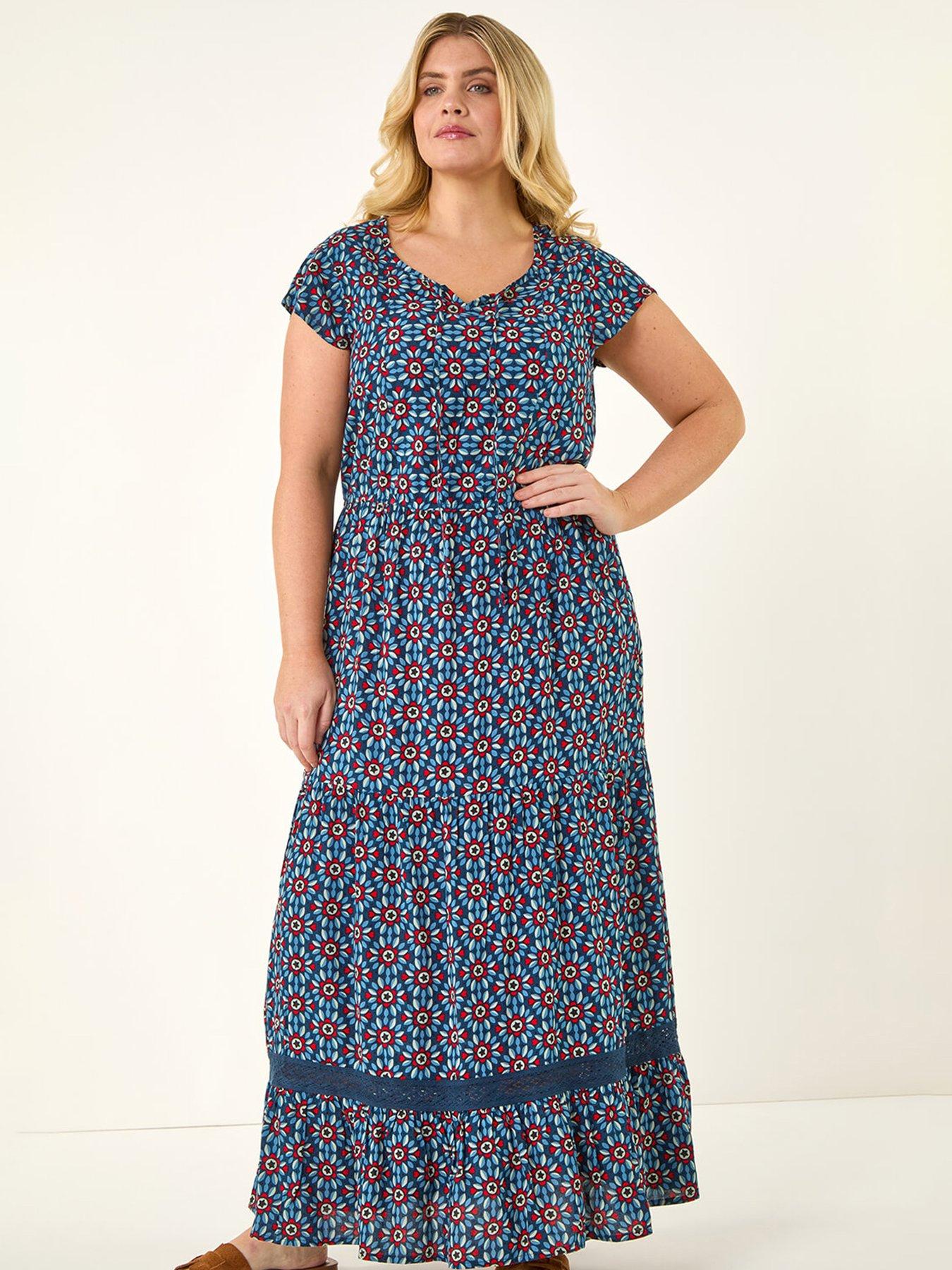 Roman Curve Floral Print Swing Midi Dress