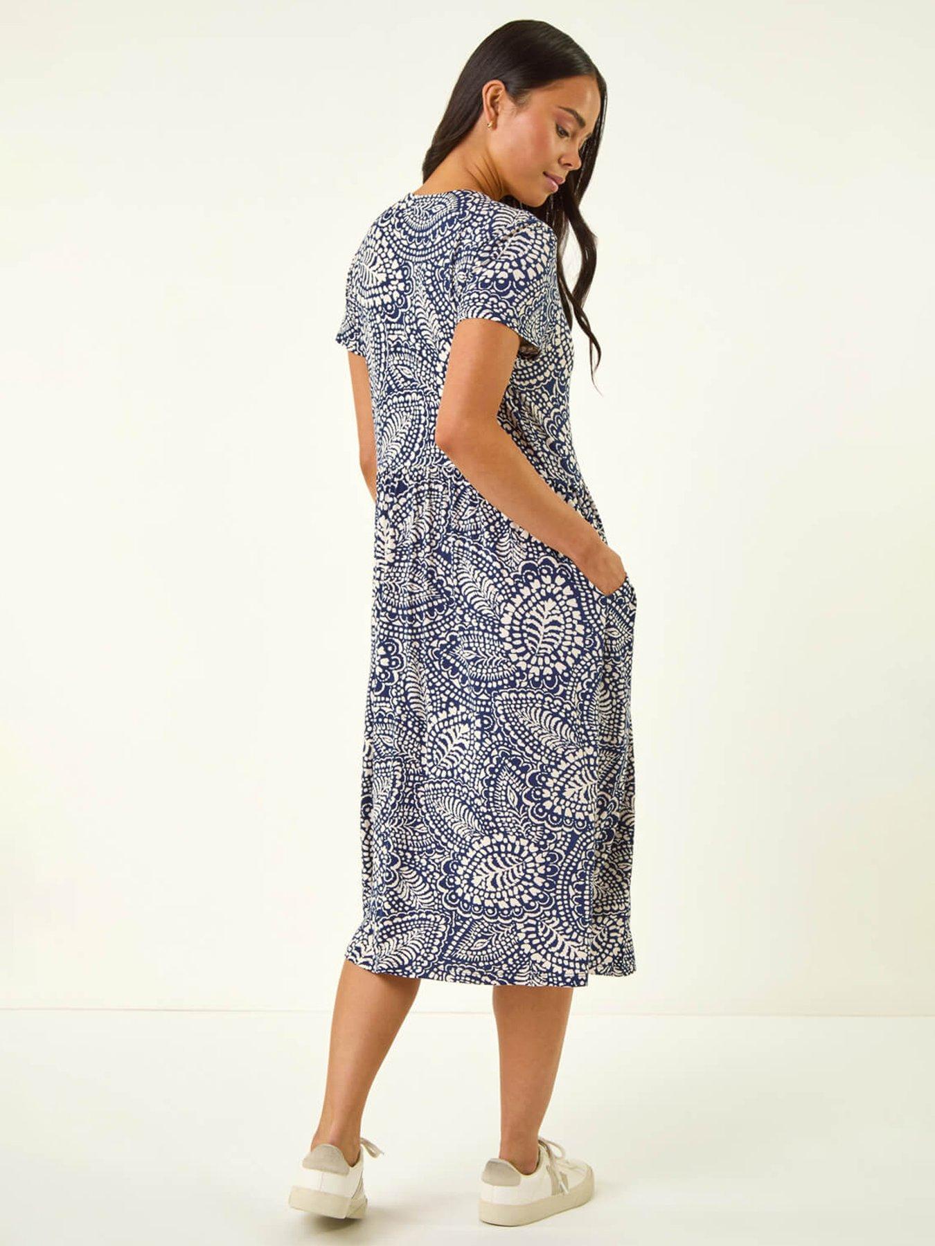 Image 2 of 5 of Roman Petite Abstract Button Pocket Stretch Dress