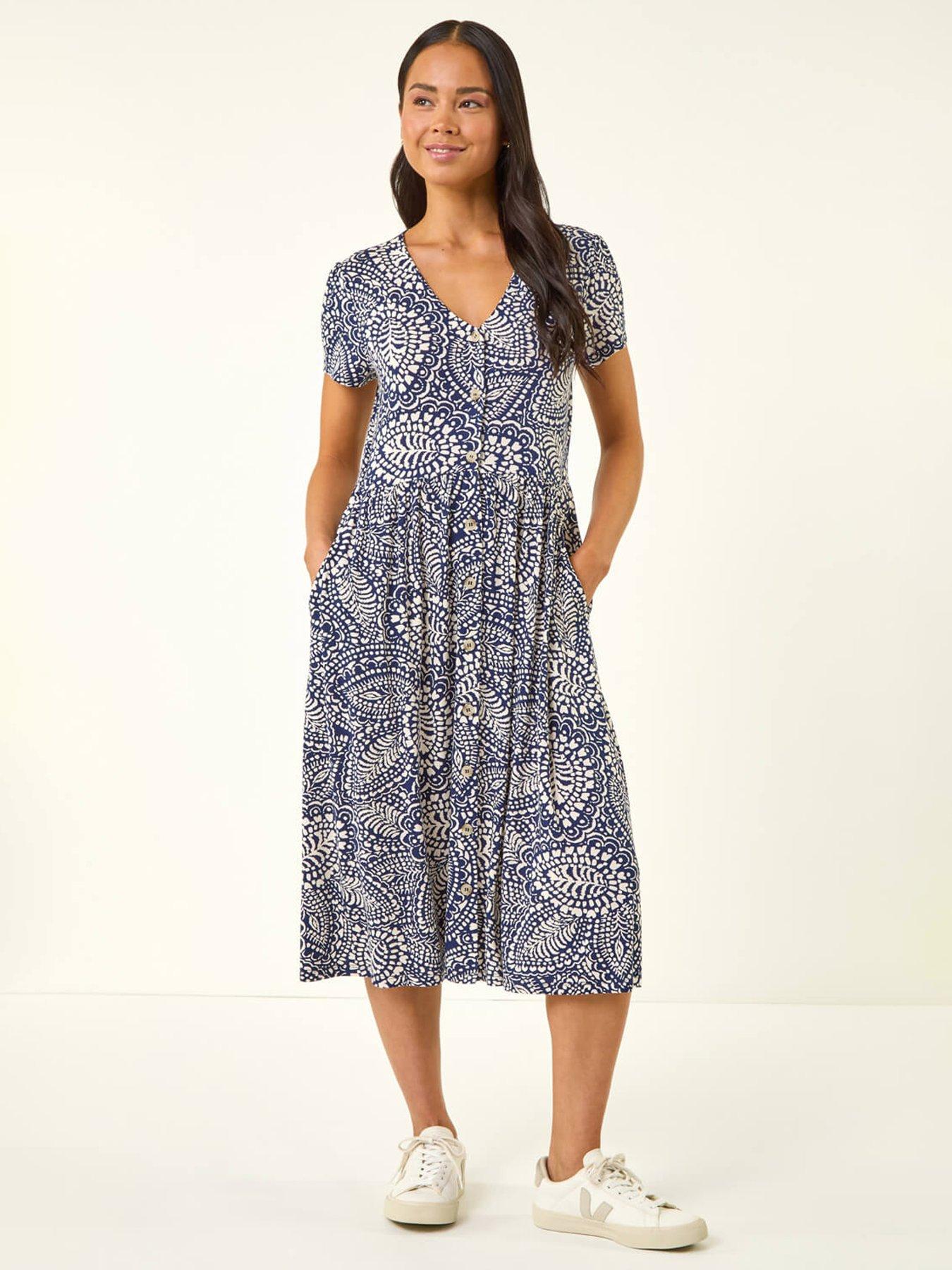 Image 3 of 5 of Roman Petite Abstract Button Pocket Stretch Dress