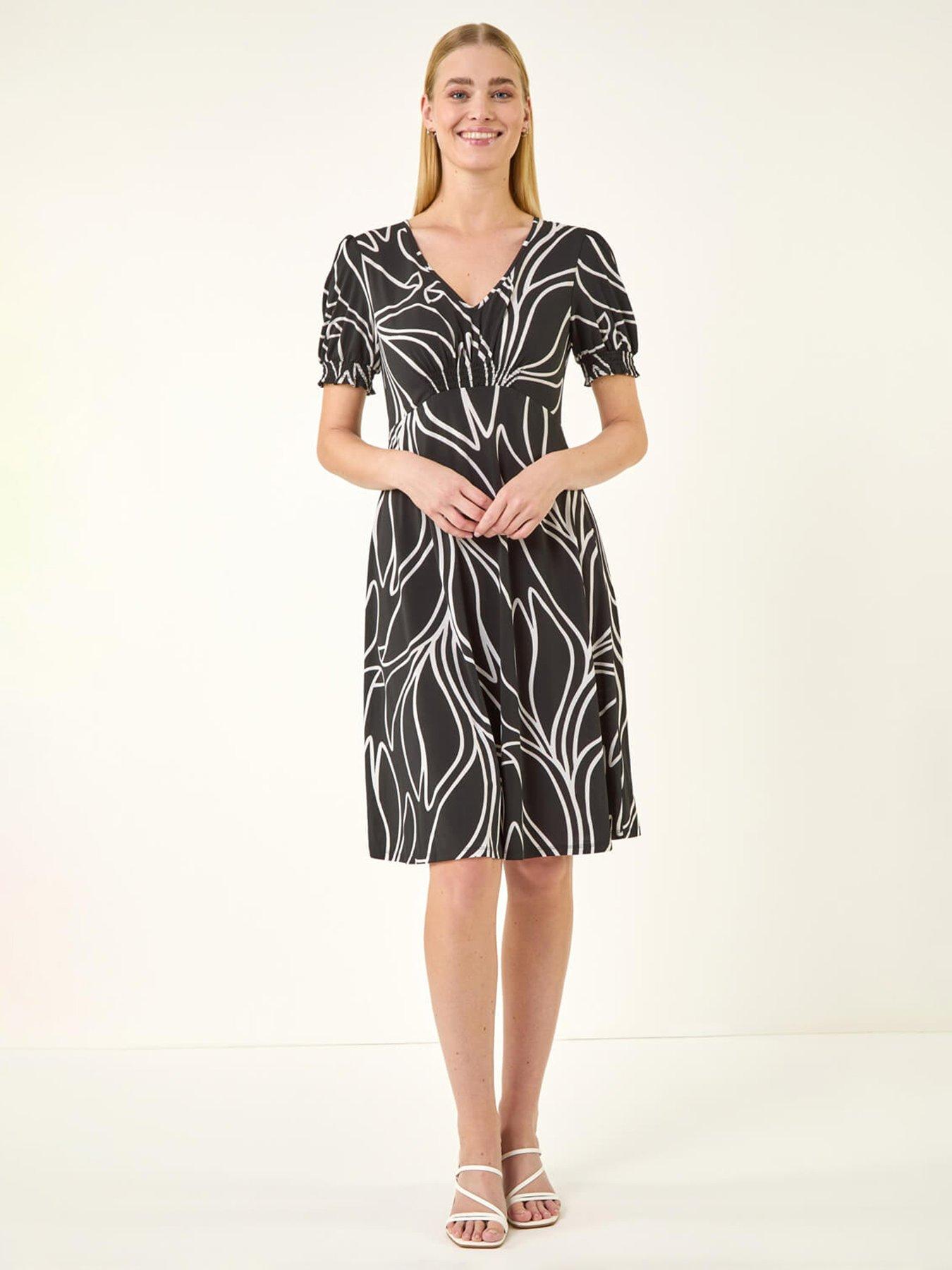 Image 1 of 5 of Roman Leaf Print Gathered Midi Dress