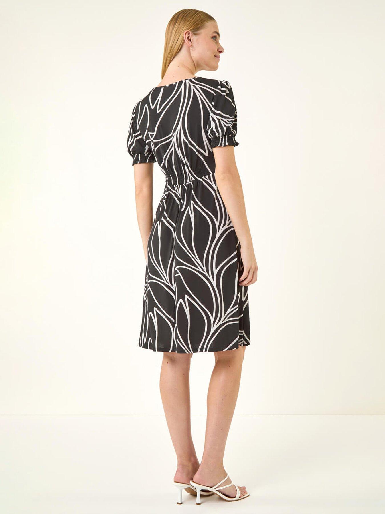 Image 2 of 5 of Roman Leaf Print Gathered Midi Dress