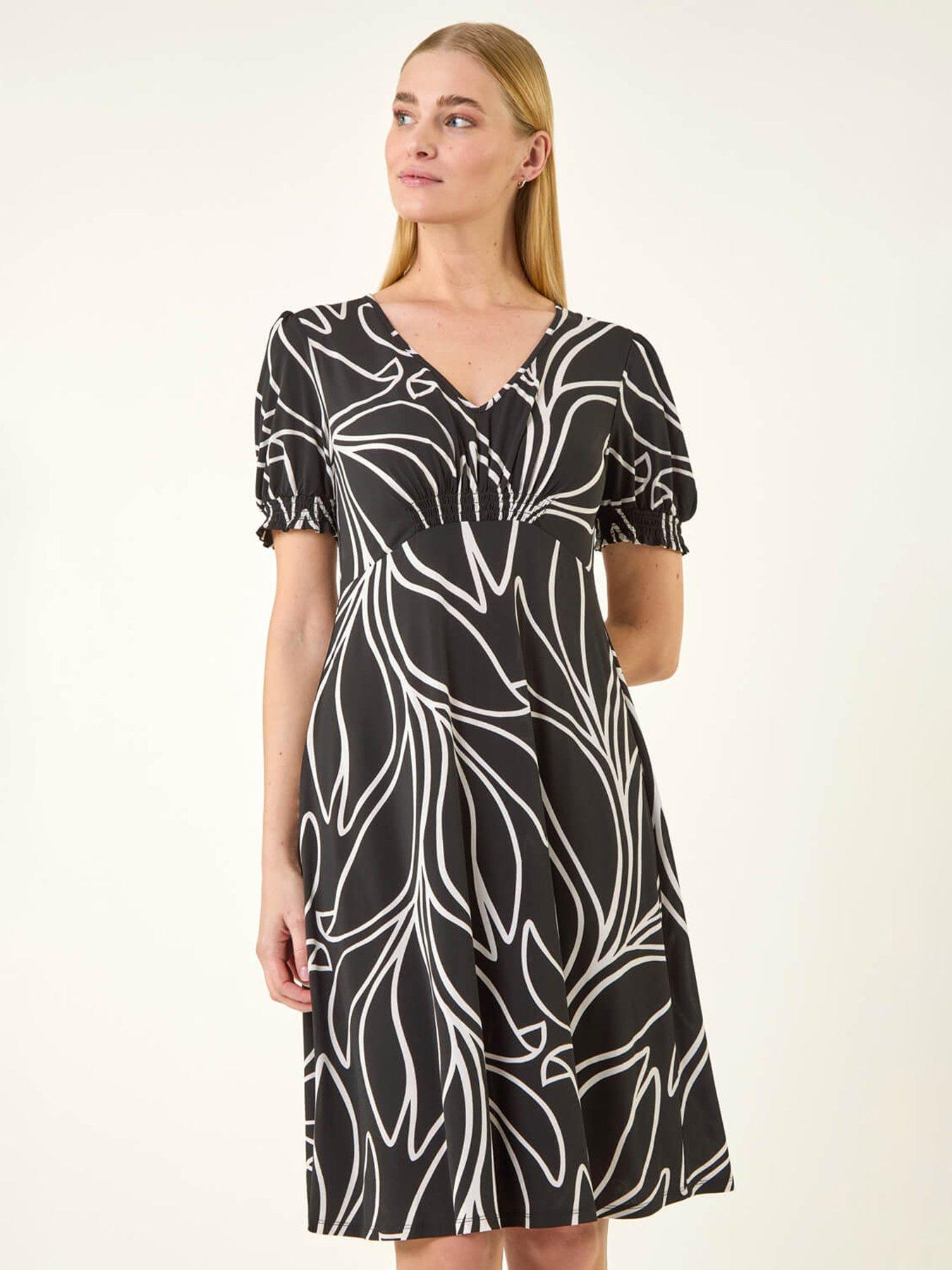 Image 3 of 5 of Roman Leaf Print Gathered Midi Dress
