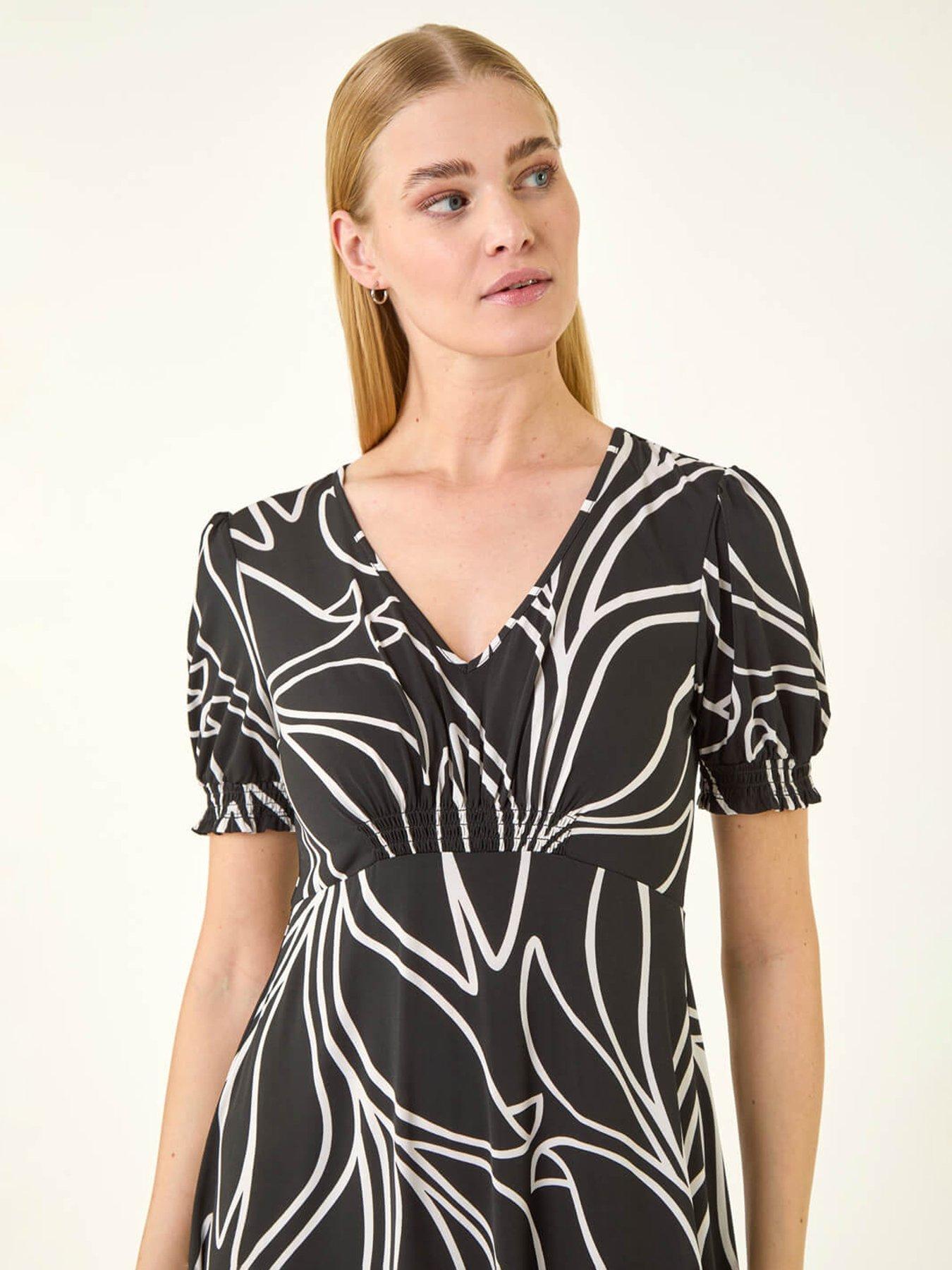 Image 4 of 5 of Roman Leaf Print Gathered Midi Dress