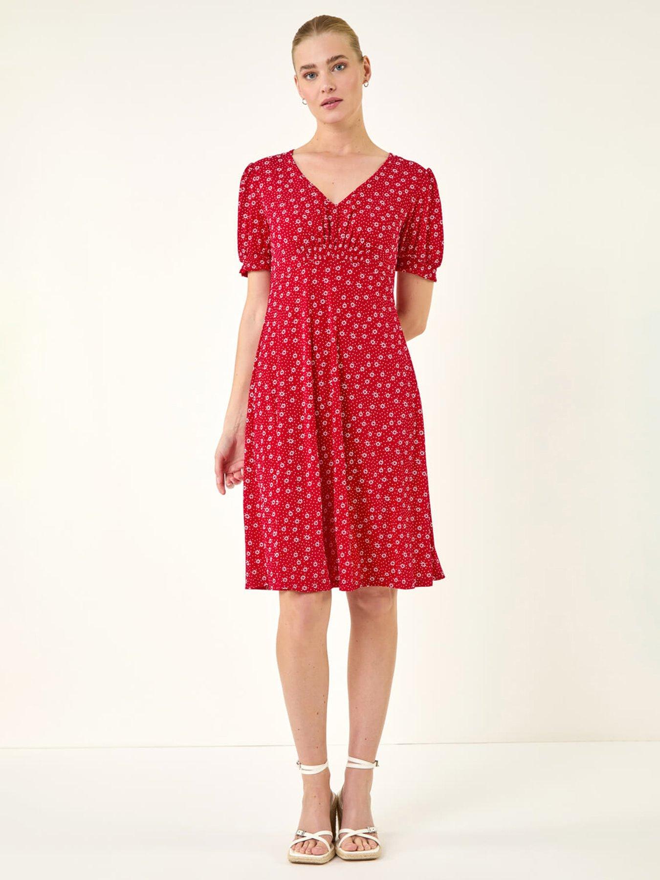 Roman Spot Print Gathered Stretch Dress