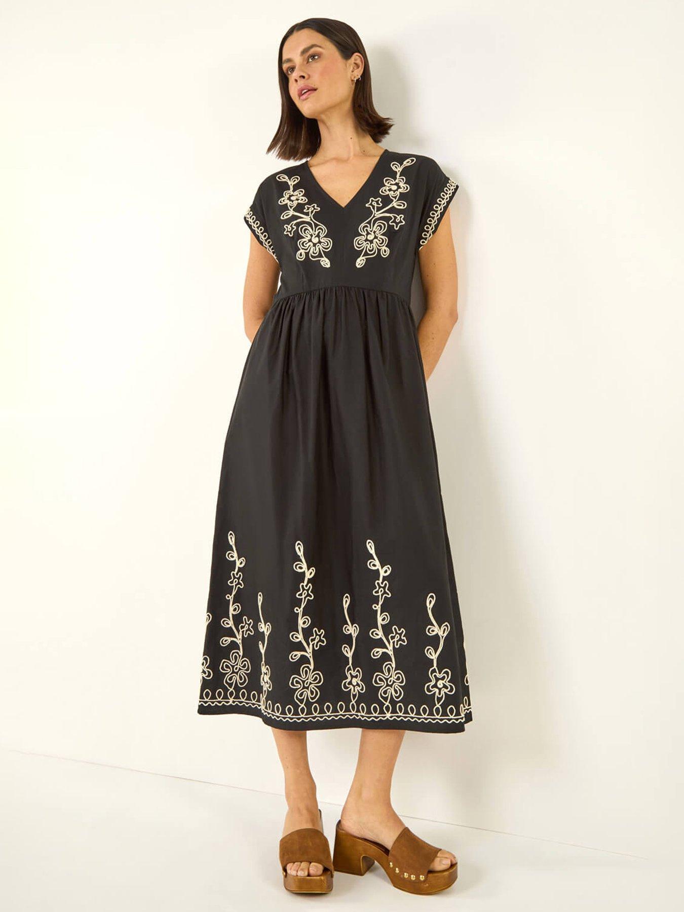 Roman Embroidered V-neck Midi Dress