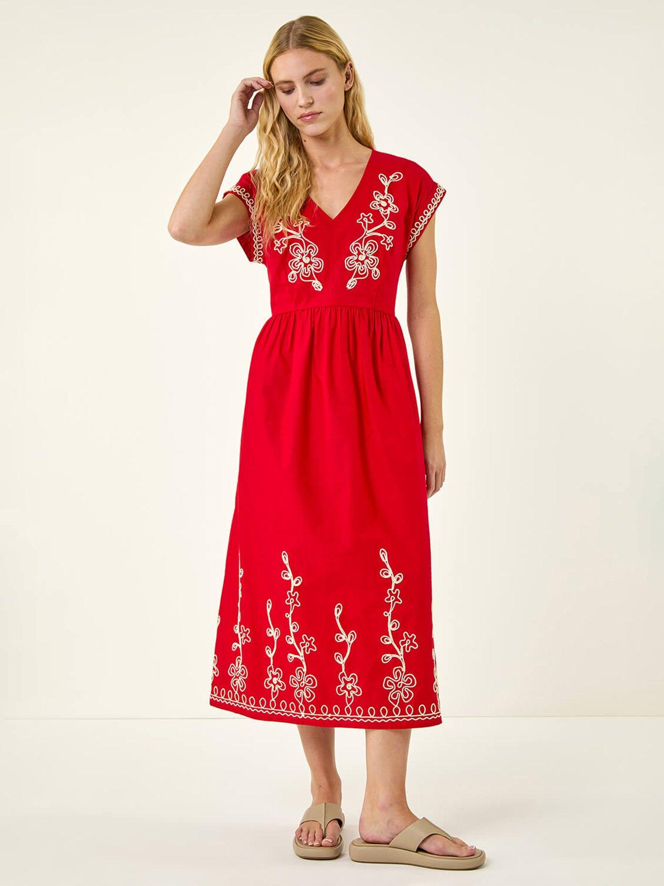 Roman Embroidered V-neck Midi Dress
