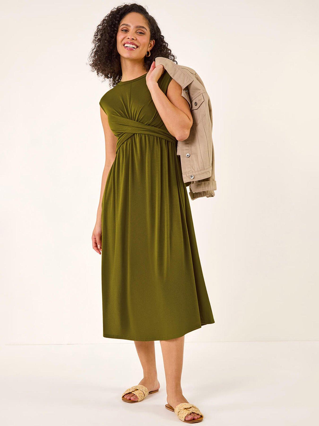 Roman Crossover Front Stretch Midi Dress