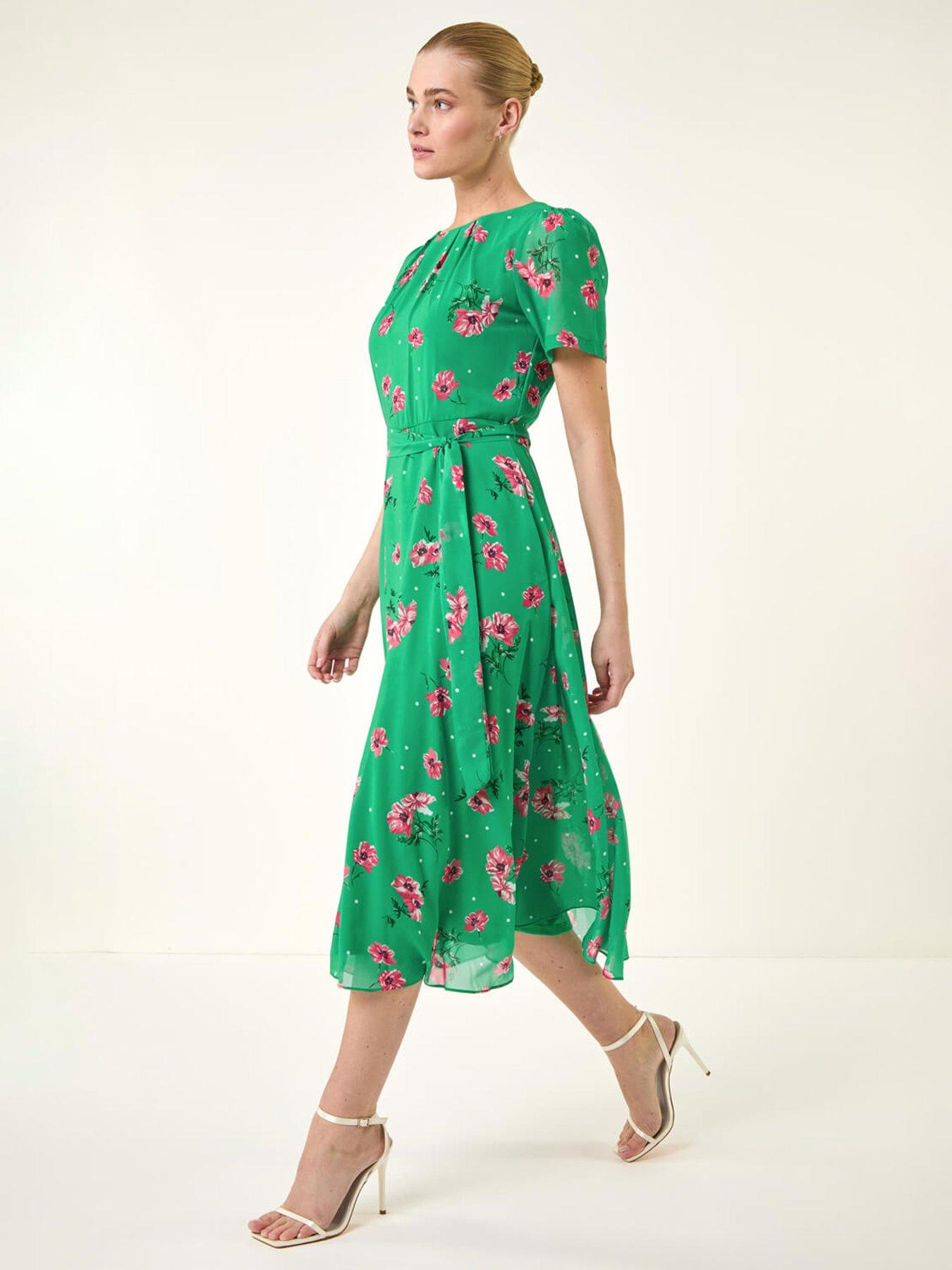 Roman Floral Chiffon Pleated Dress