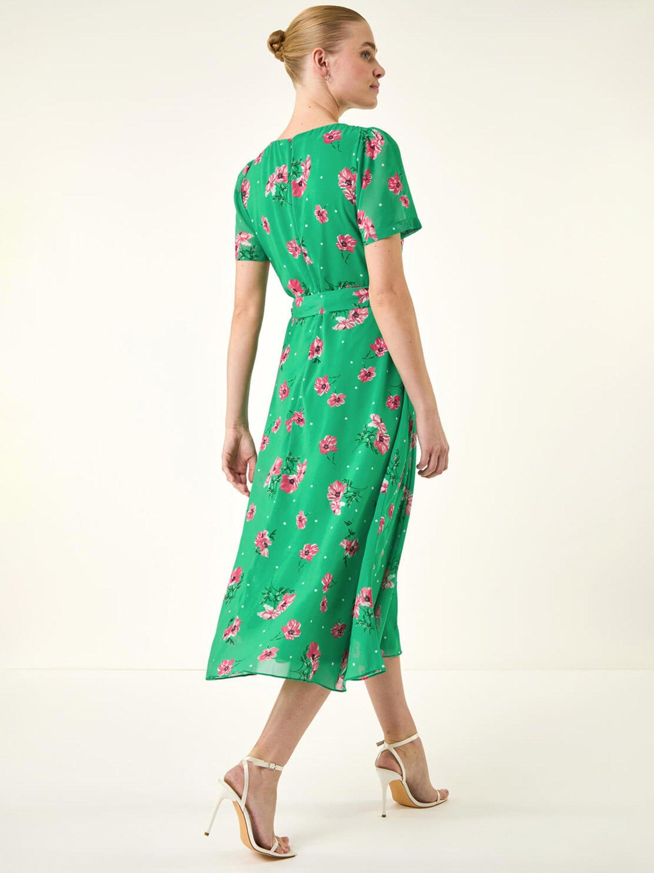 Image 2 of 5 of Roman Floral Chiffon Pleated Dress