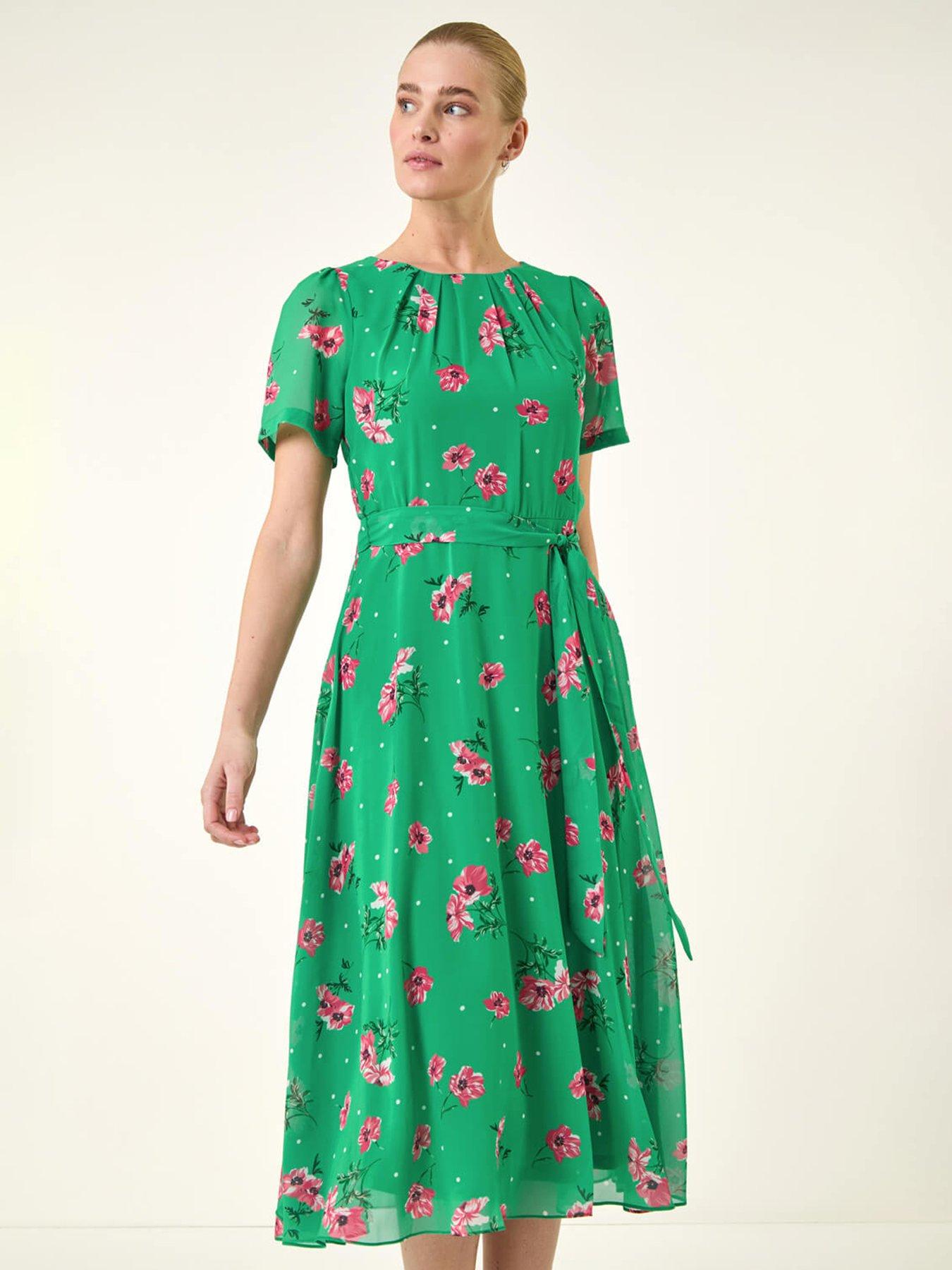 Image 3 of 5 of Roman Floral Chiffon Pleated Dress