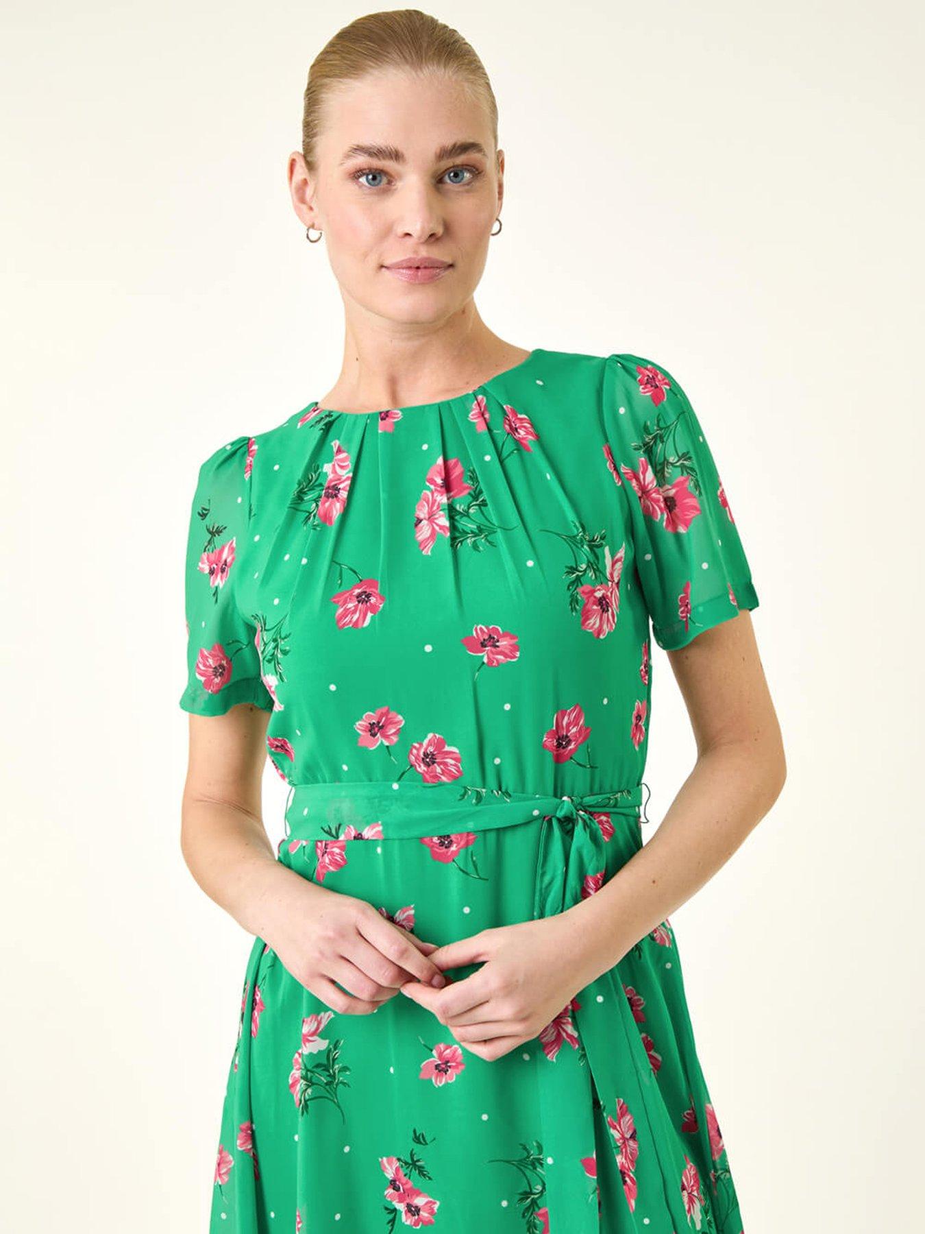 Image 4 of 5 of Roman Floral Chiffon Pleated Dress