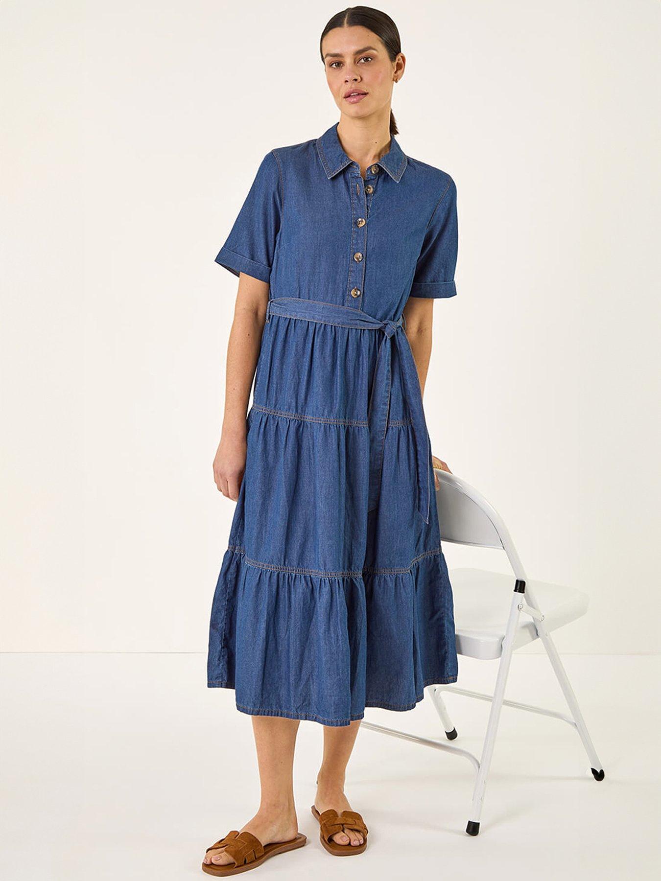 Roman Button Detail Tiered Midi Dress