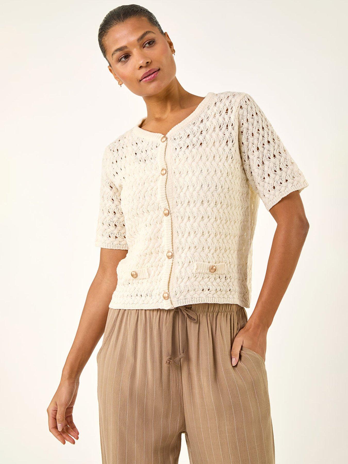 Roman Pointelle V-neck Knit Cardigan