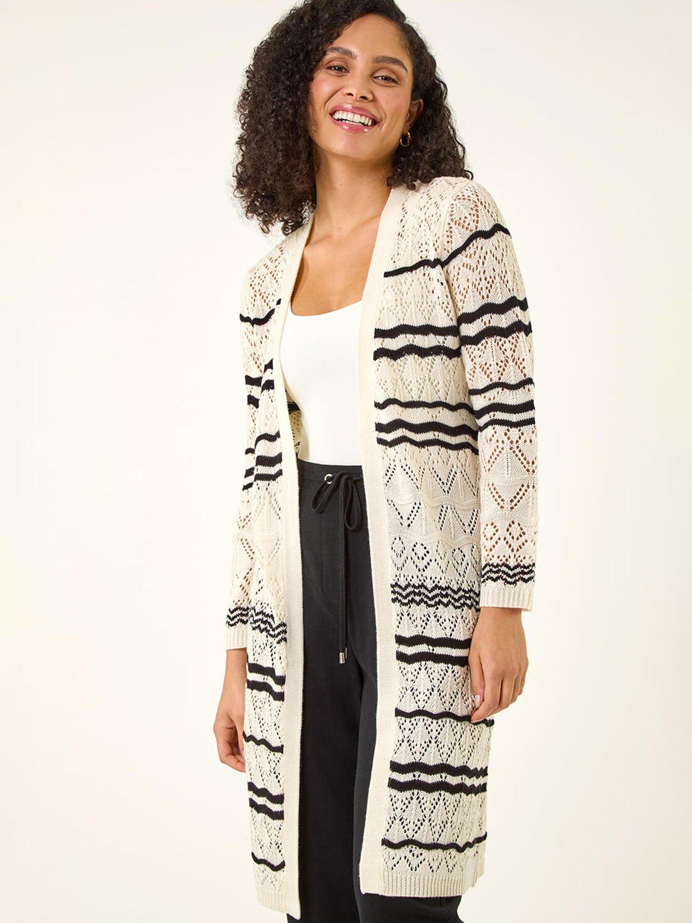 Roman Wave Stripe Longline Knit Cardigan