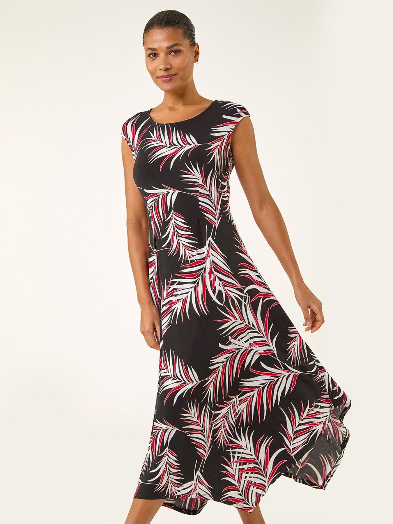 Image 1 of 5 of Roman Leaf Print Stretch Maxi Dress