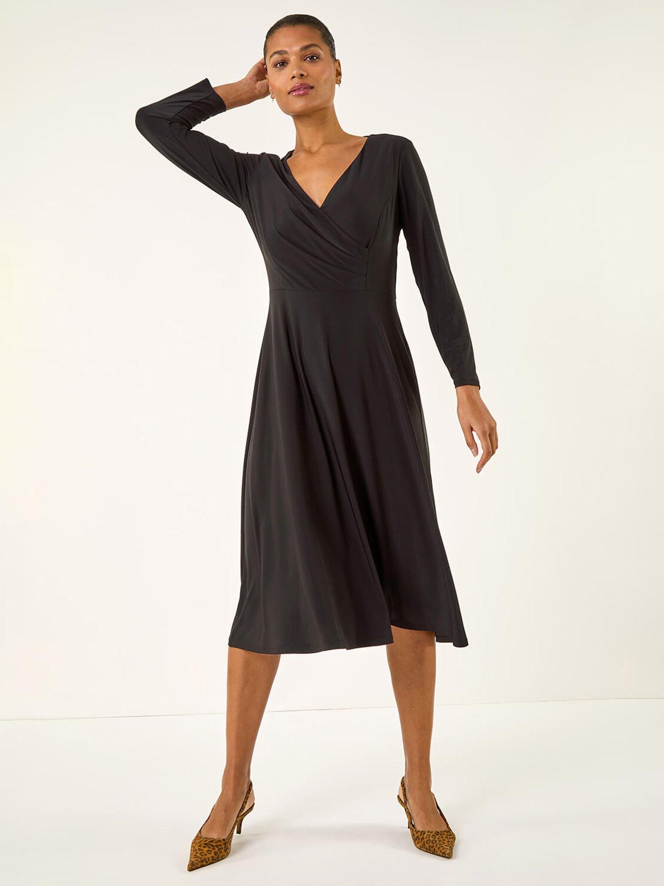 Roman Wrap Bodice Tie Waist Midi Dress