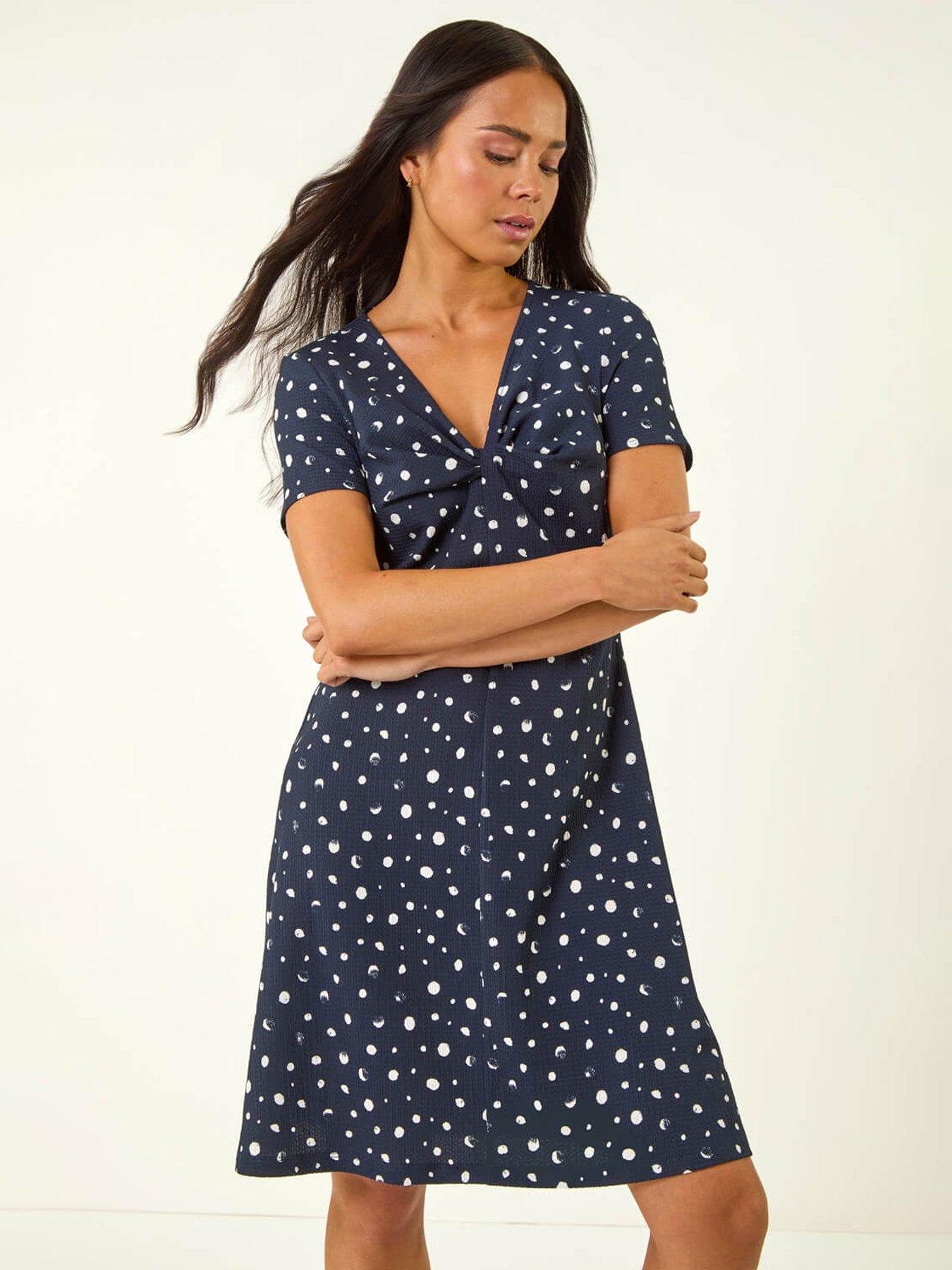 Roman Petite Spot Print Twist Front Dress