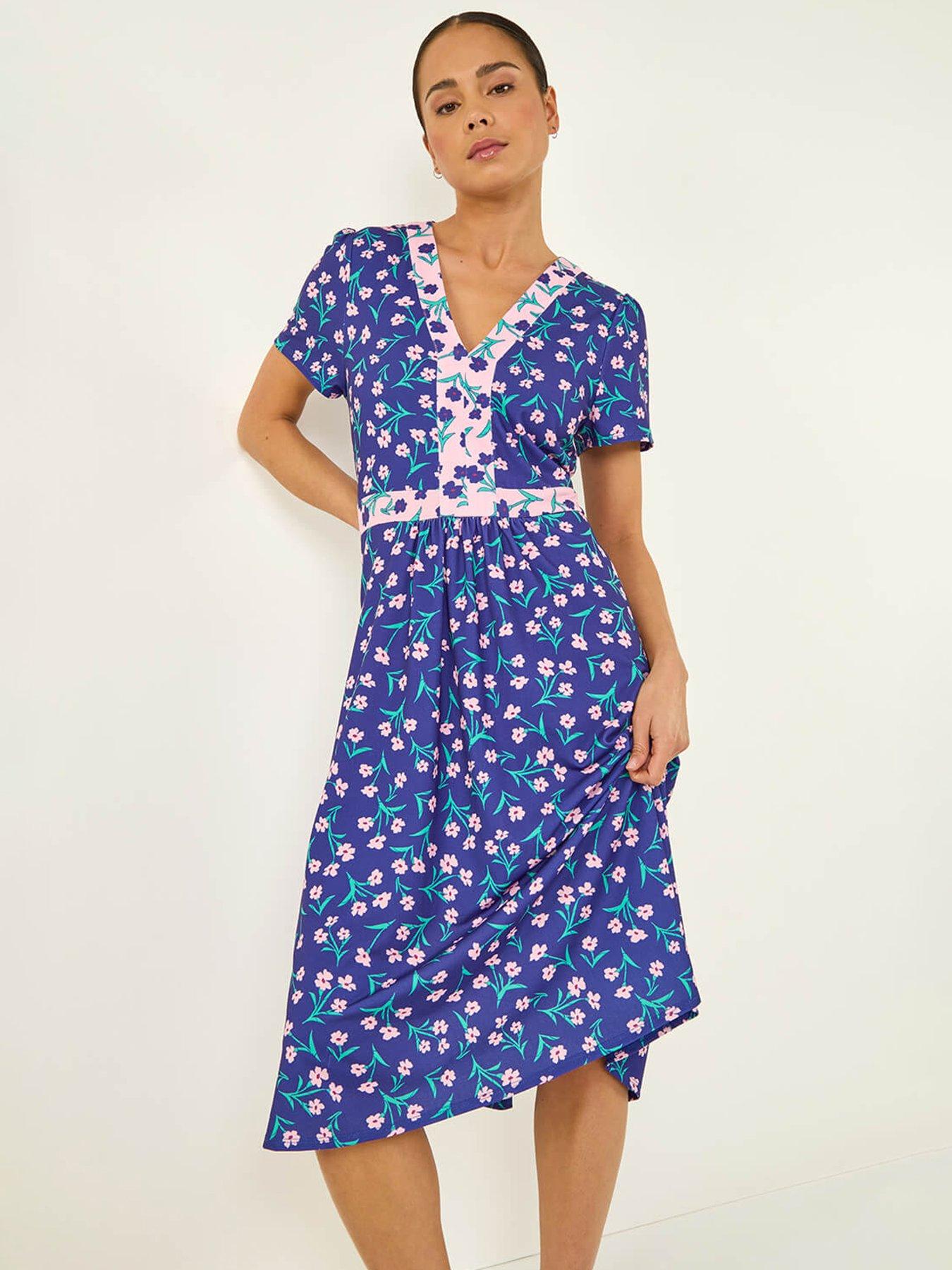 Roman Petite Floral Contrast Stretch Midi Dress