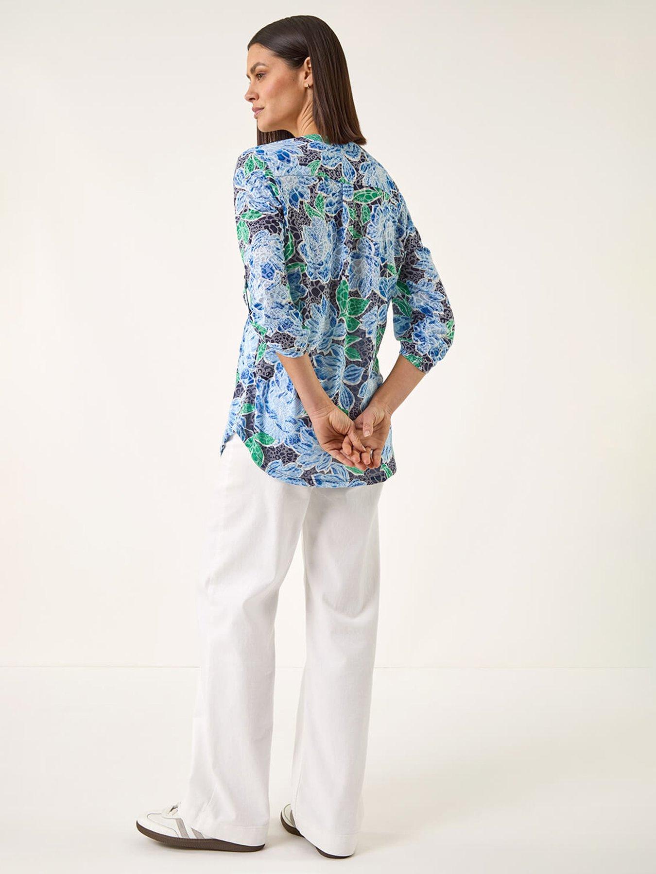 Image 2 of 5 of Roman Floral Print Burnout Shirt