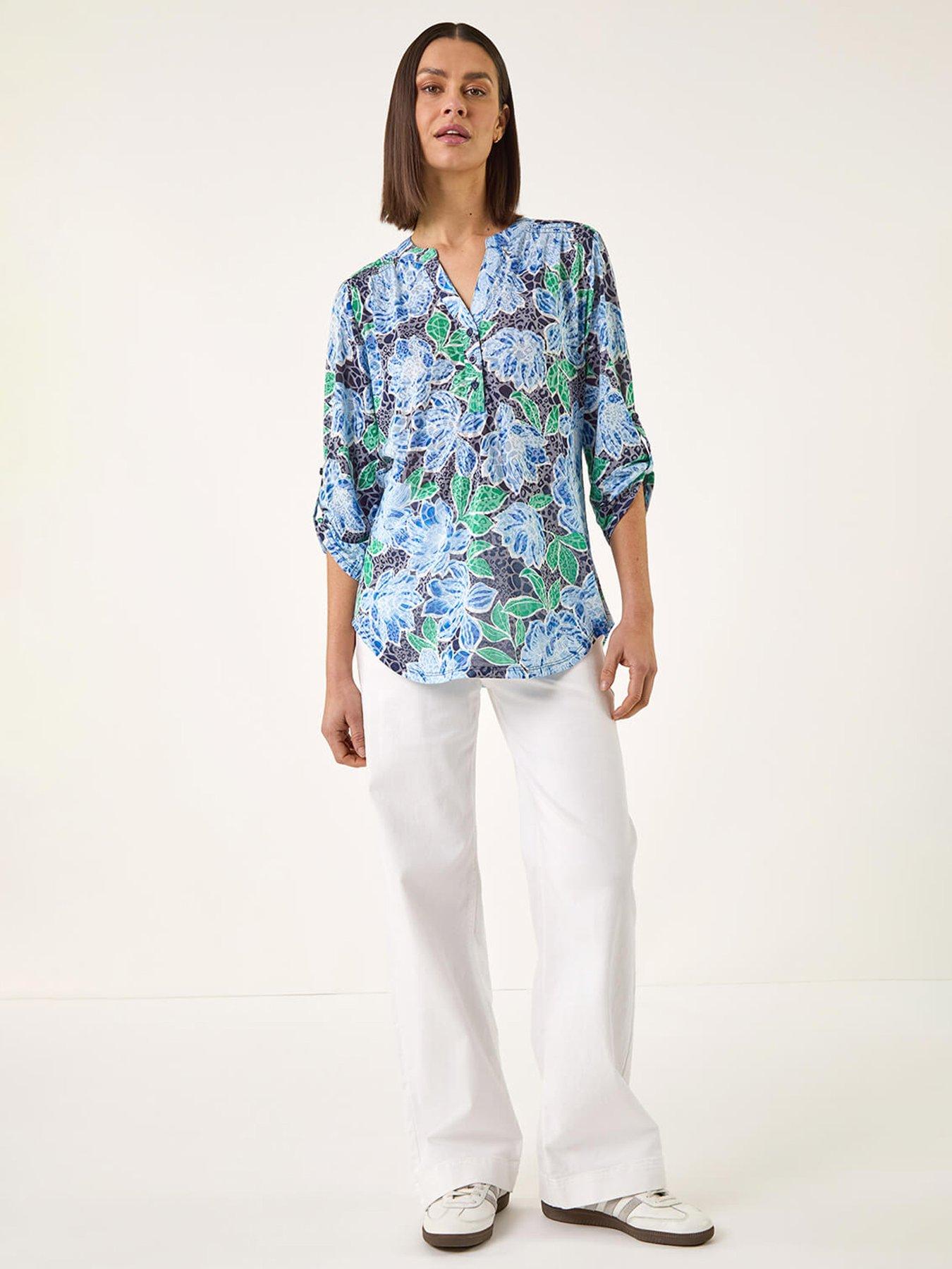 Image 3 of 5 of Roman Floral Print Burnout Shirt