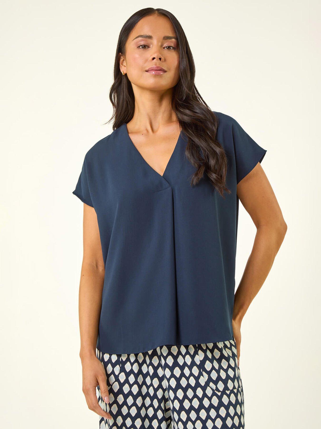 Roman Petite V-neck Tuck Front Top