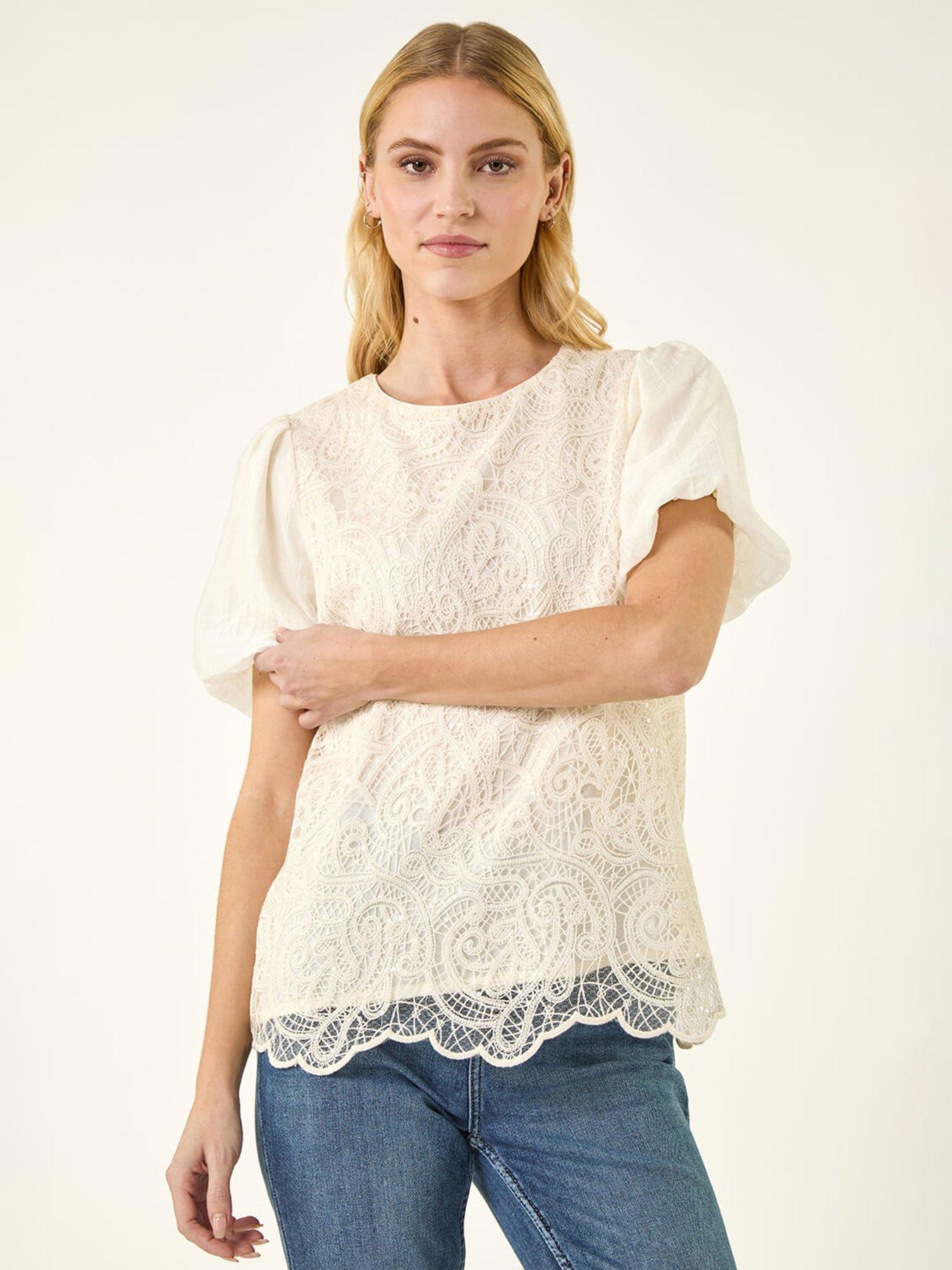 Roman Panelled Lace Puff Sleeve Top