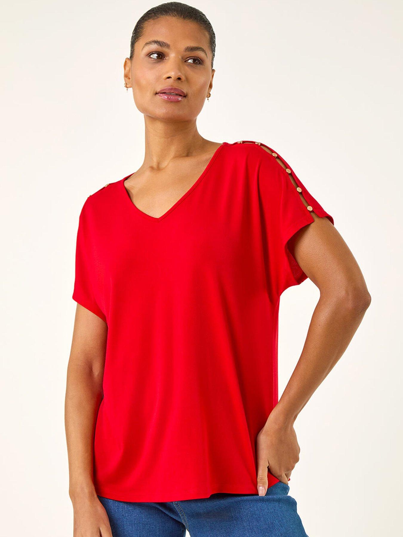 Roman Cold Shoulder Button Top