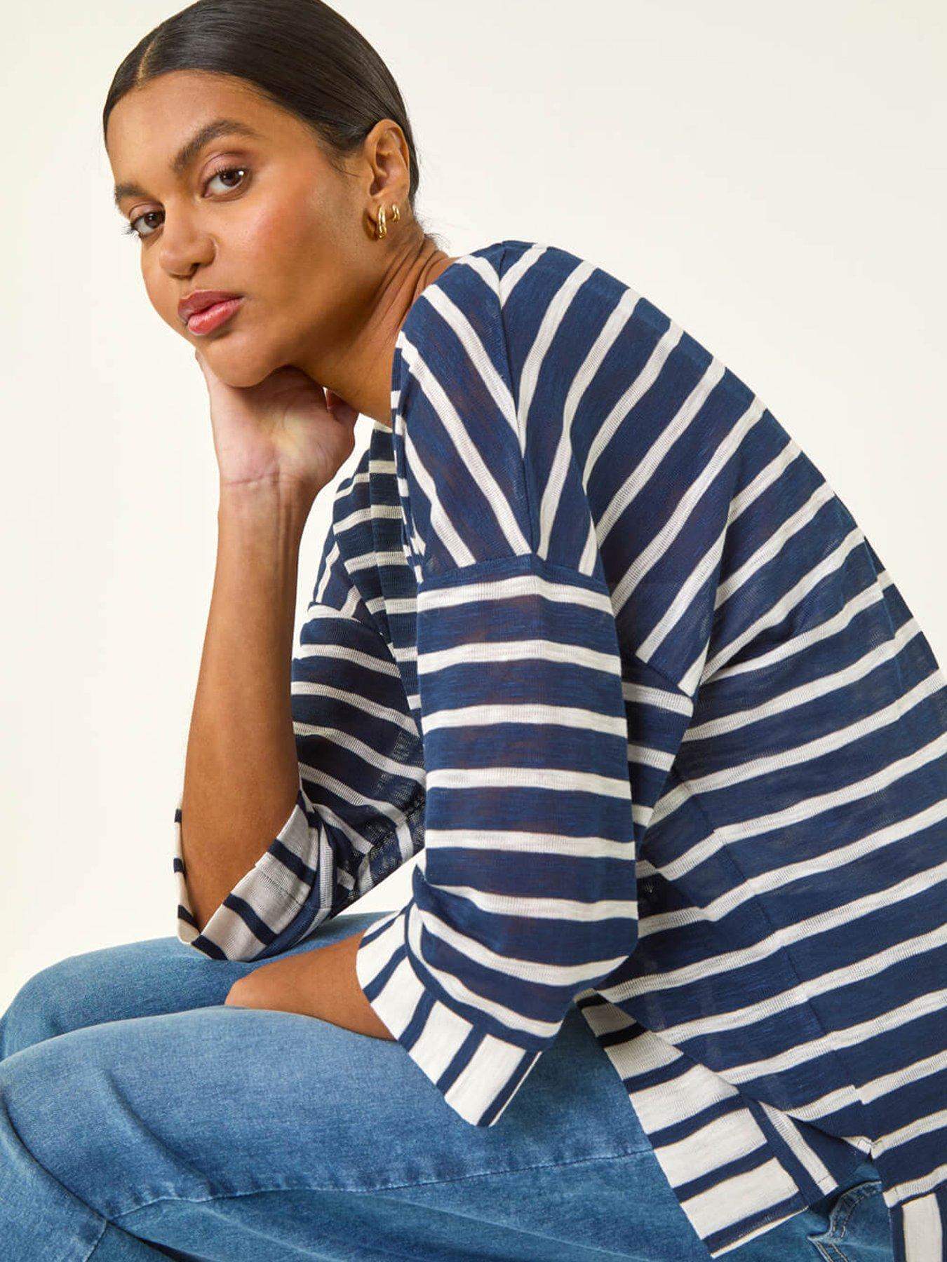 Roman Stripe Print V-neck Tunic Top