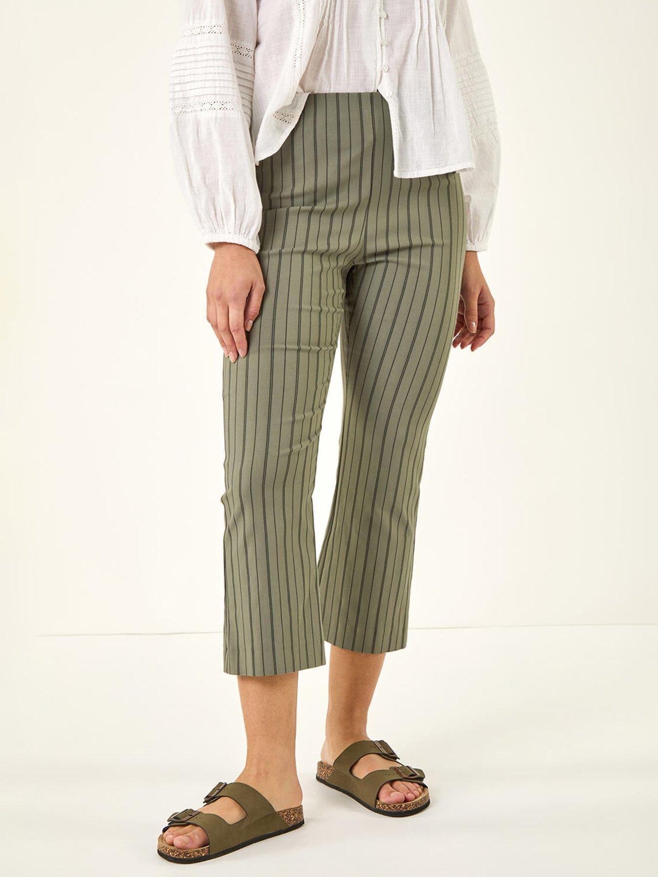 Roman Stripe Print Crop Bootleg Trouser