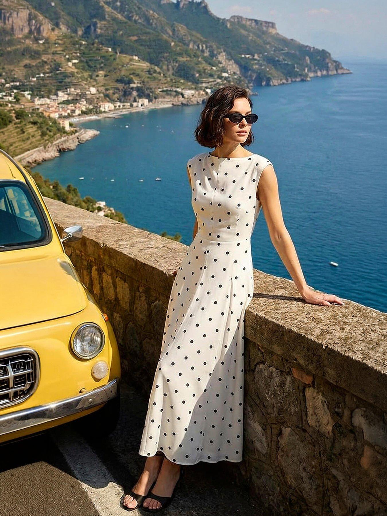 Roman Spot Print High Neck Midi Dress